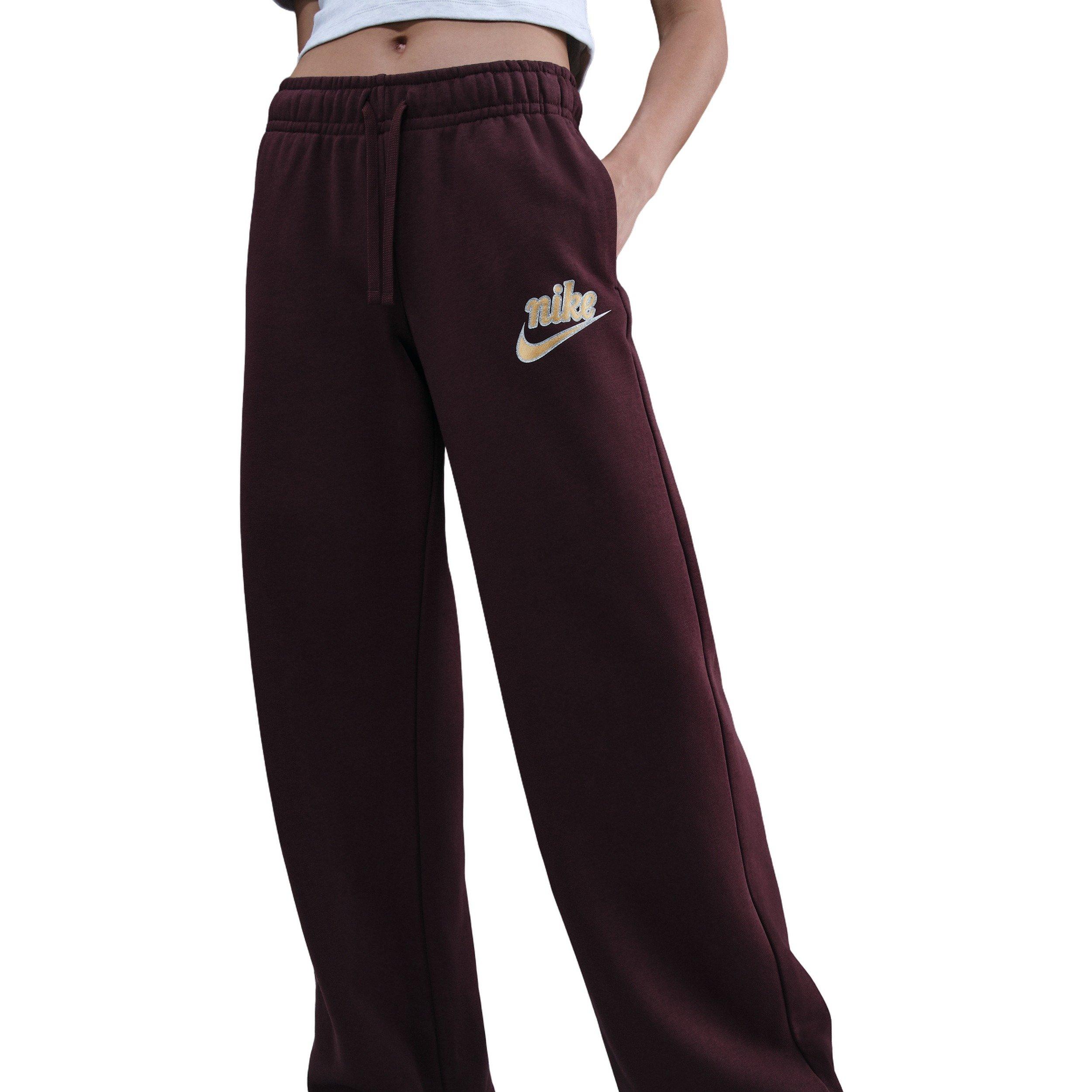 Nike Women's Sportswear Club Fleece Mid-Rise Wide-Leg Sweatpants - Burgundy - BURGUNDY Thumbnail View 3