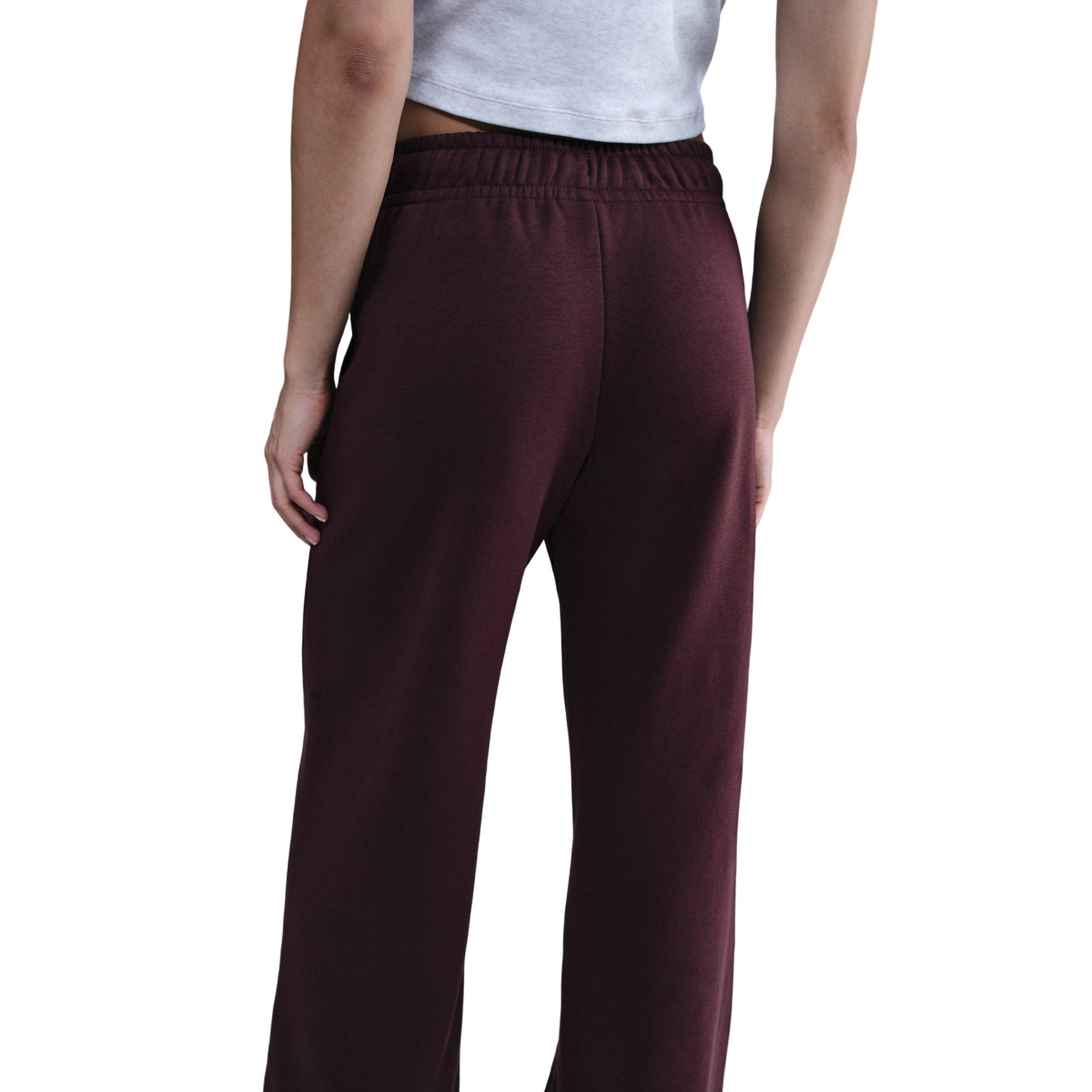 Nike Women's Sportswear Club Fleece Mid-Rise Wide-Leg Sweatpants - Burgundy - BURGUNDY Thumbnail View 4