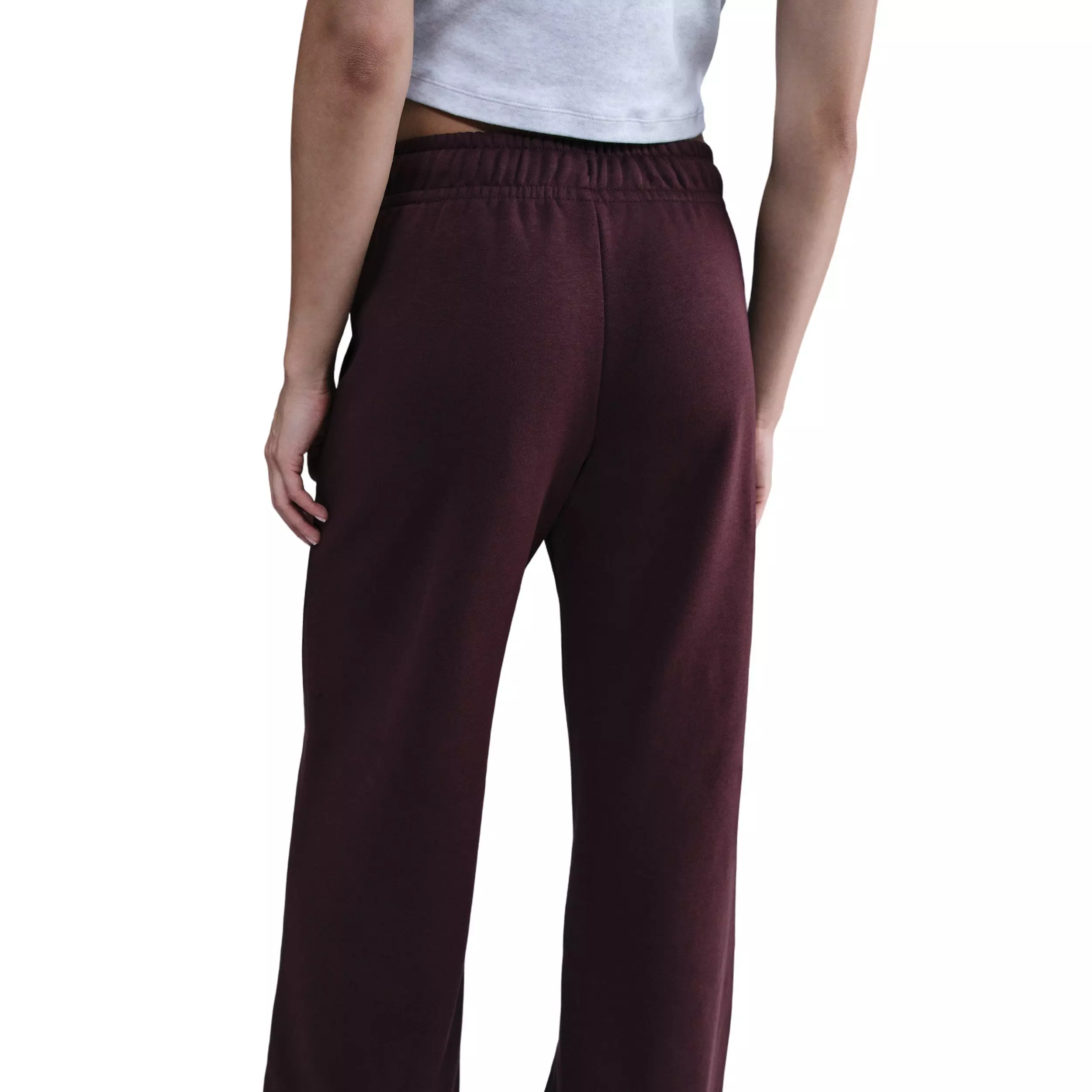 Nike Women's Sportswear Club Fleece Mid-Rise Wide-Leg Sweatpants - Burgundy - BURGUNDY