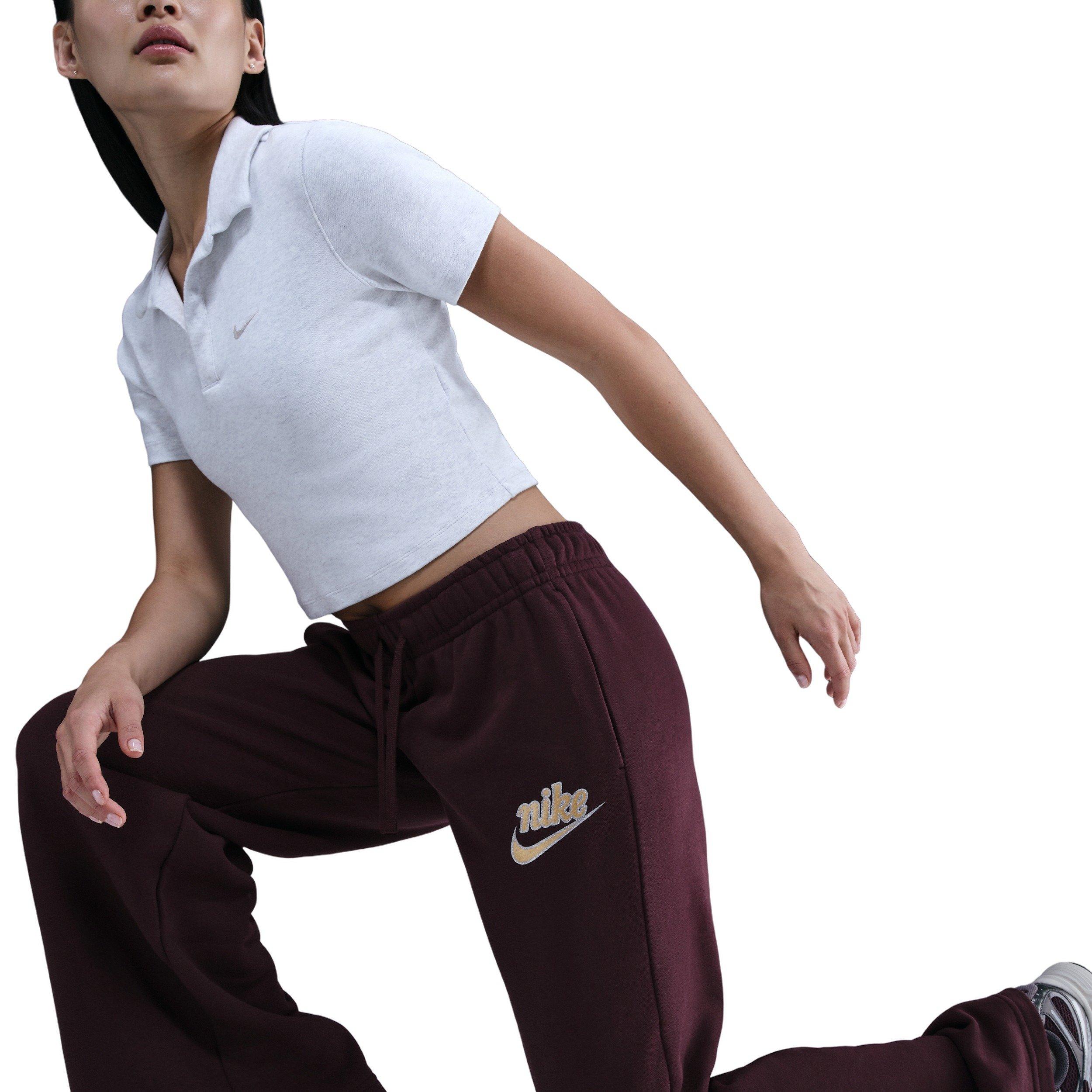 Nike Women's Sportswear Club Fleece Mid-Rise Wide-Leg Sweatpants - Burgundy - BURGUNDY Thumbnail View 5