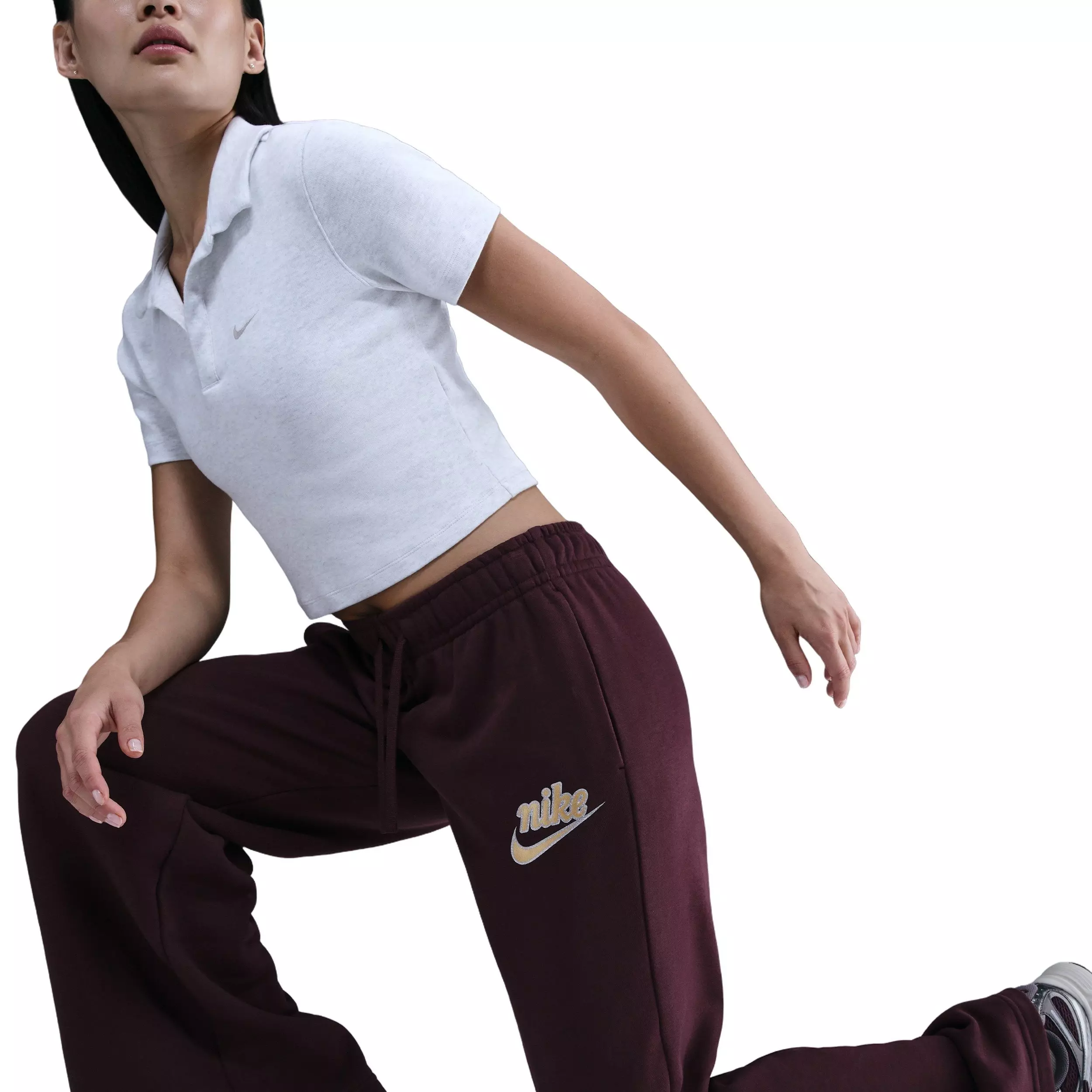 Nike Women's Sportswear Club Fleece Mid-Rise Wide-Leg Sweatpants - Burgundy - BURGUNDY