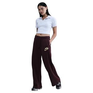 Nike Women's Sportswear Club Fleece Mid-Rise Wide-Leg Sweatpants - Burgundy