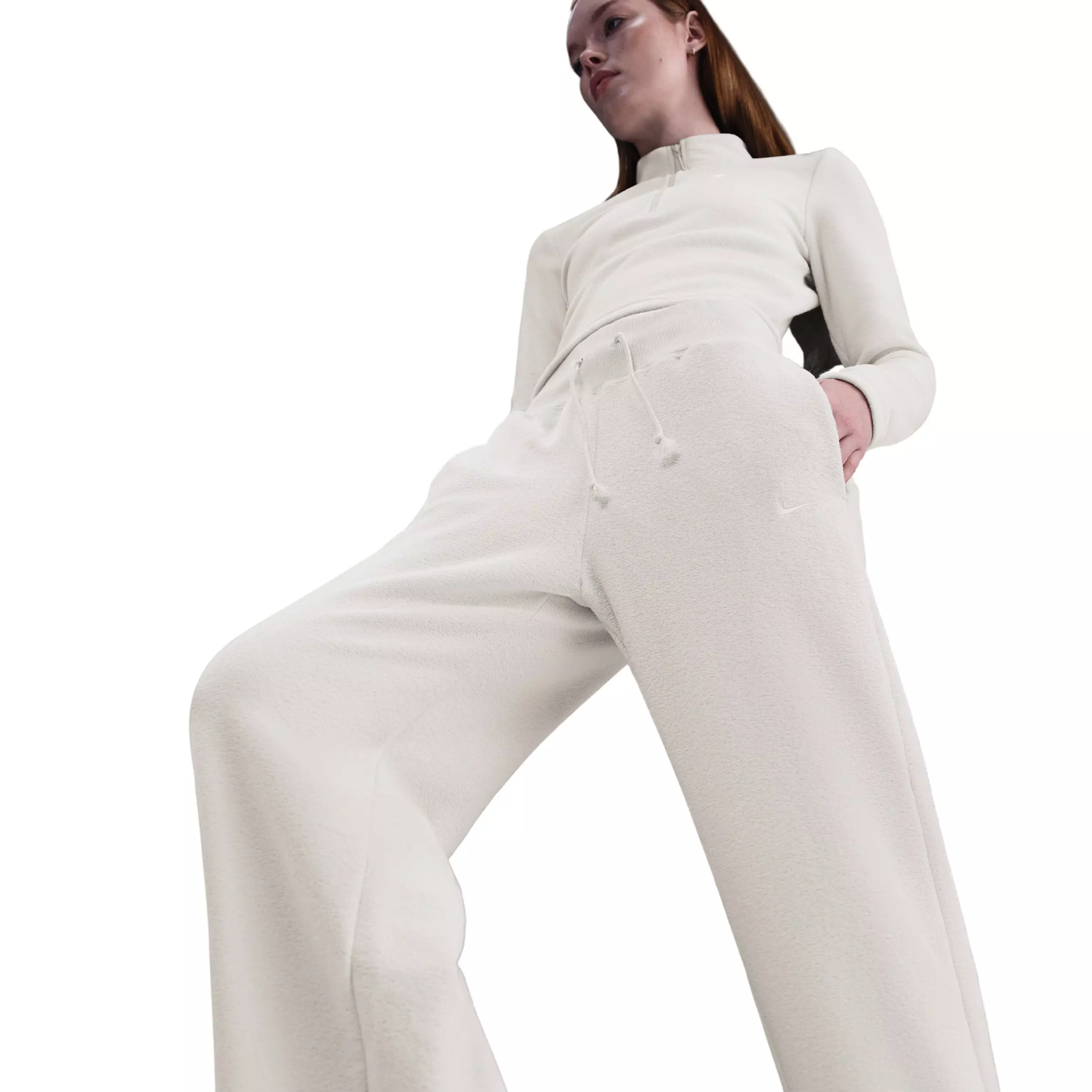 Nike Women's Sportswear Phoenix Plush High-Waisted Wide-Leg Cozy Fleece Pants - Beige - BEIGE