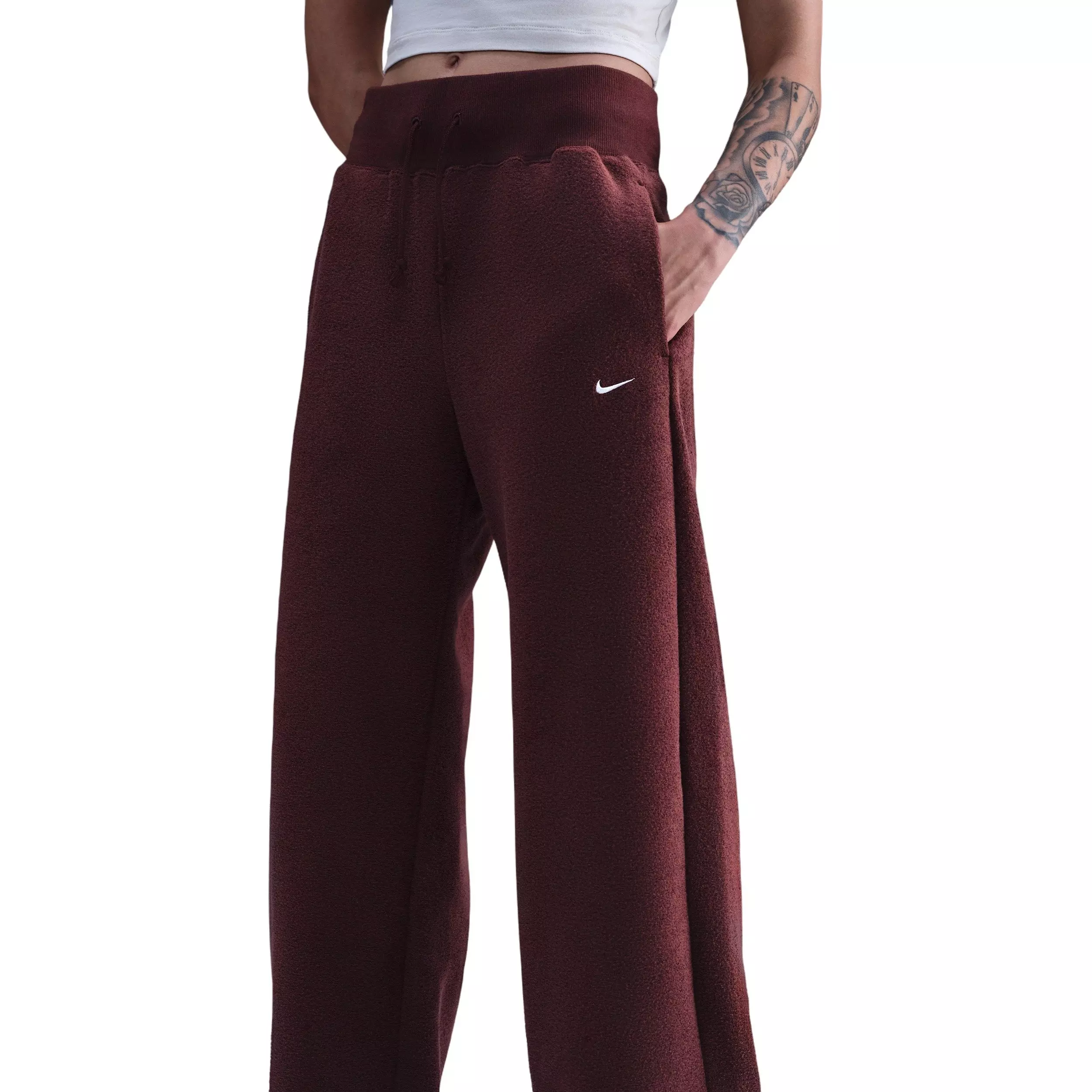 Nike Women's Sportswear Phoenix Plush High-Waisted Wide-Leg Cozy Fleece Pants - Red - RED