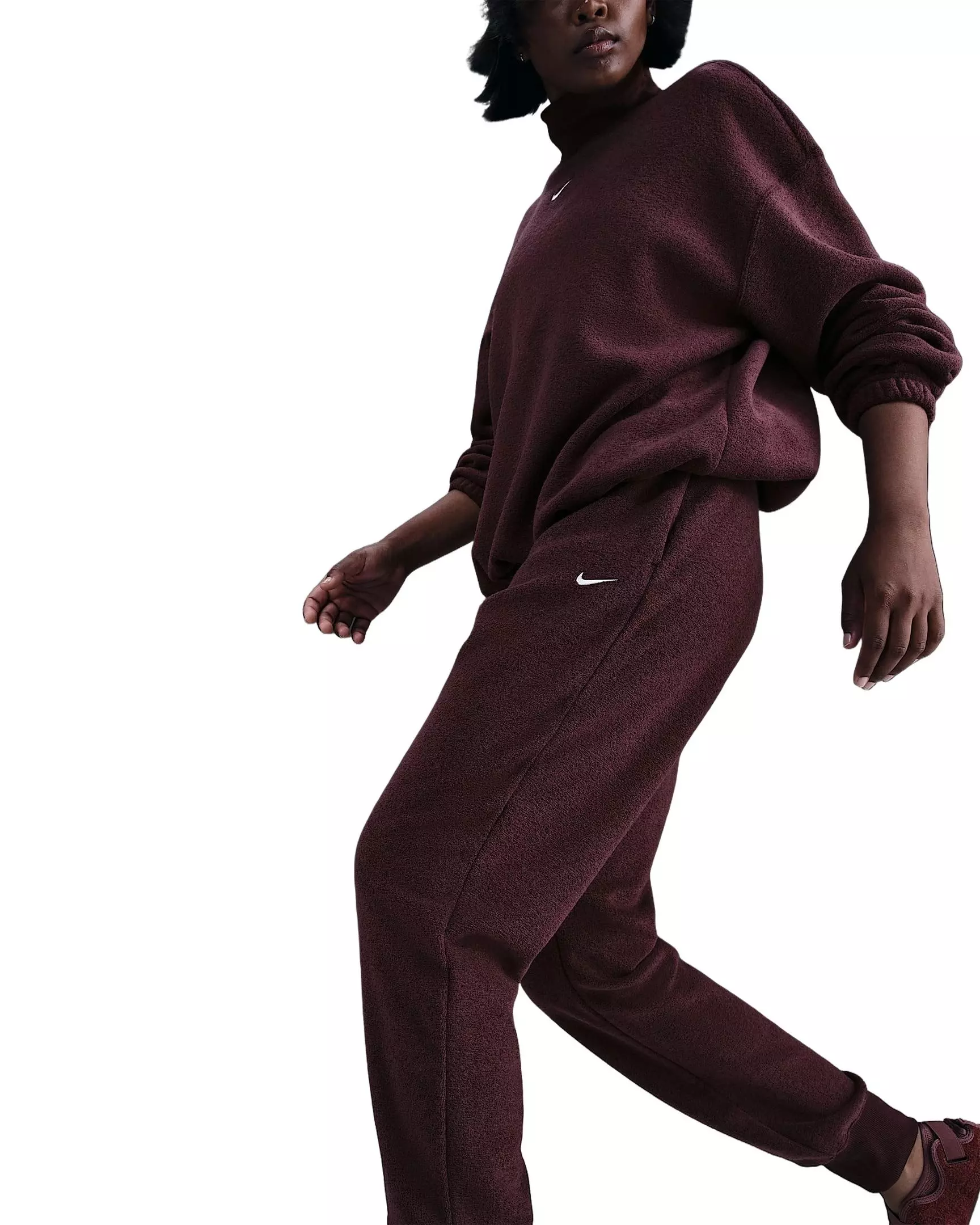Nike Women's Sportswear Phoenix Plush Mid-Rise Cozy Fleece Joggers - Burgundy - BURGUNDY