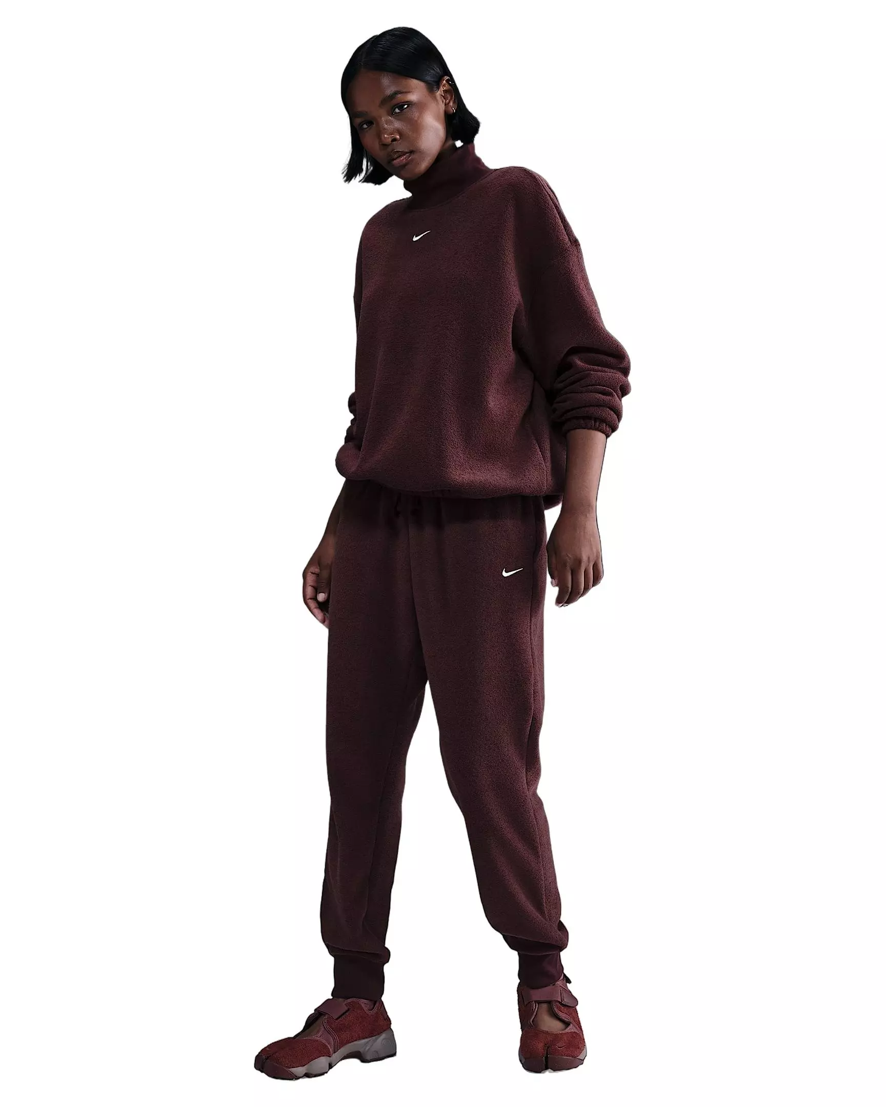 Nike Women's Sportswear Phoenix Plush Mid-Rise Cozy Fleece Joggers - Burgundy - BURGUNDY