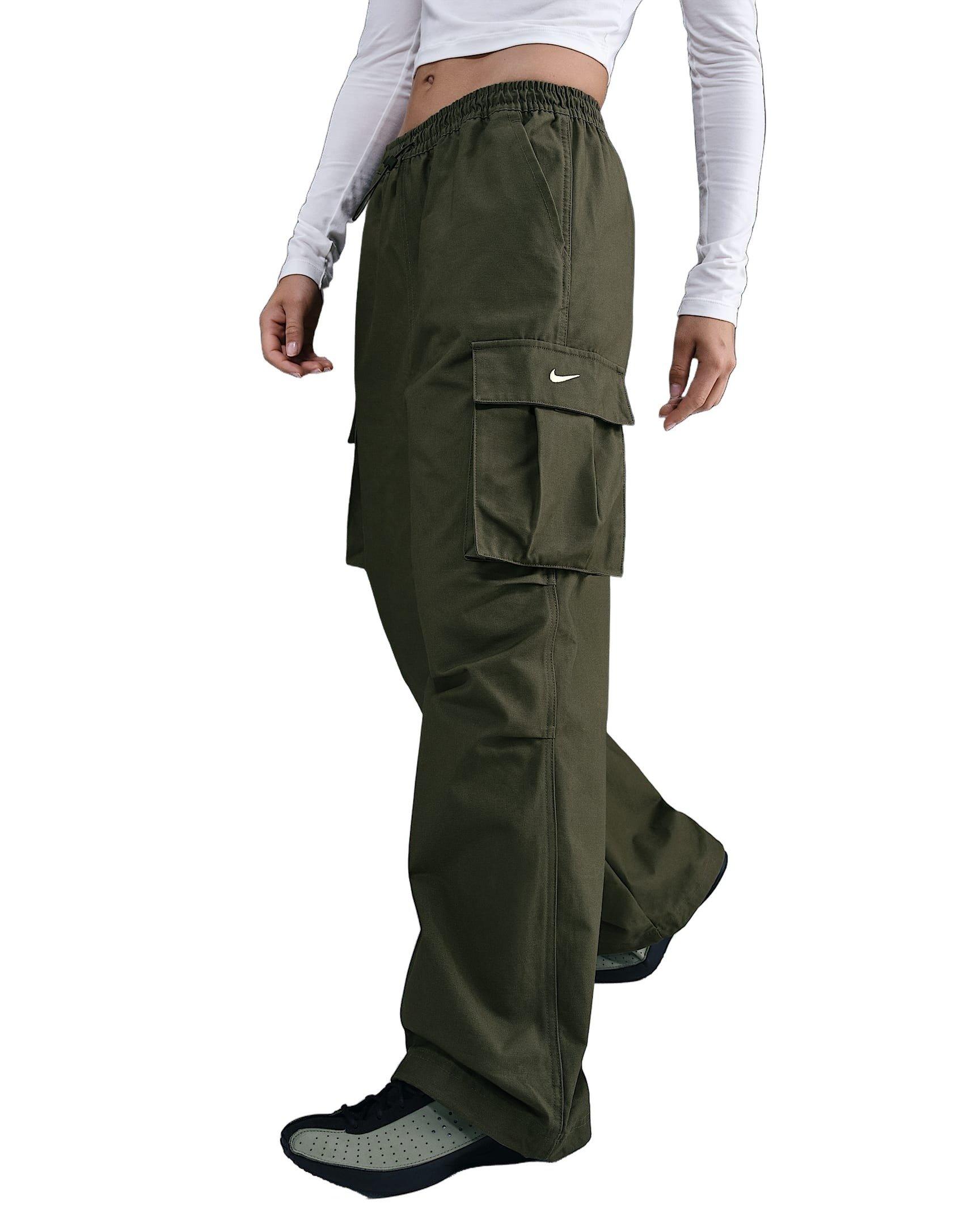 Nike Women's Sportswear Mid-Rise Oversized Woven Cargo Pants - Green - GREEN Thumbnail View 3