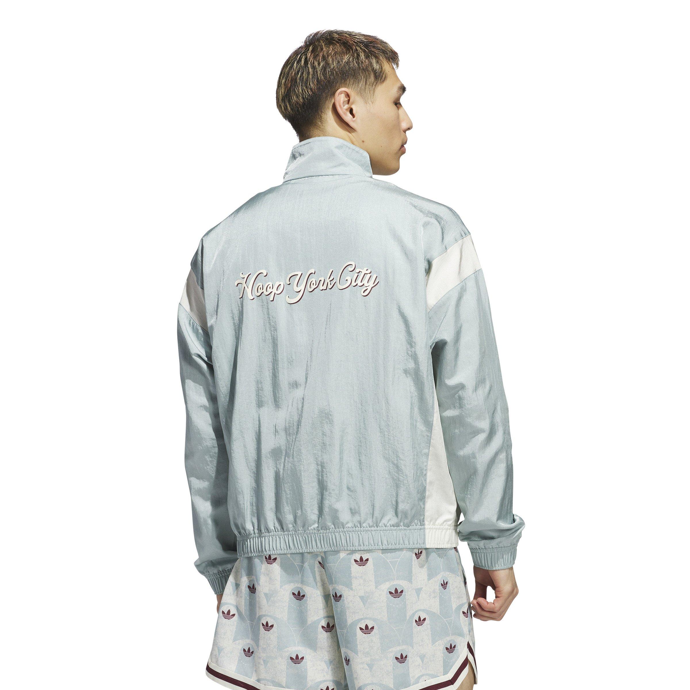 adidas Men's Hoop York City 1/2 Zip Woven Jacket-Green - GREEN Thumbnail View 2