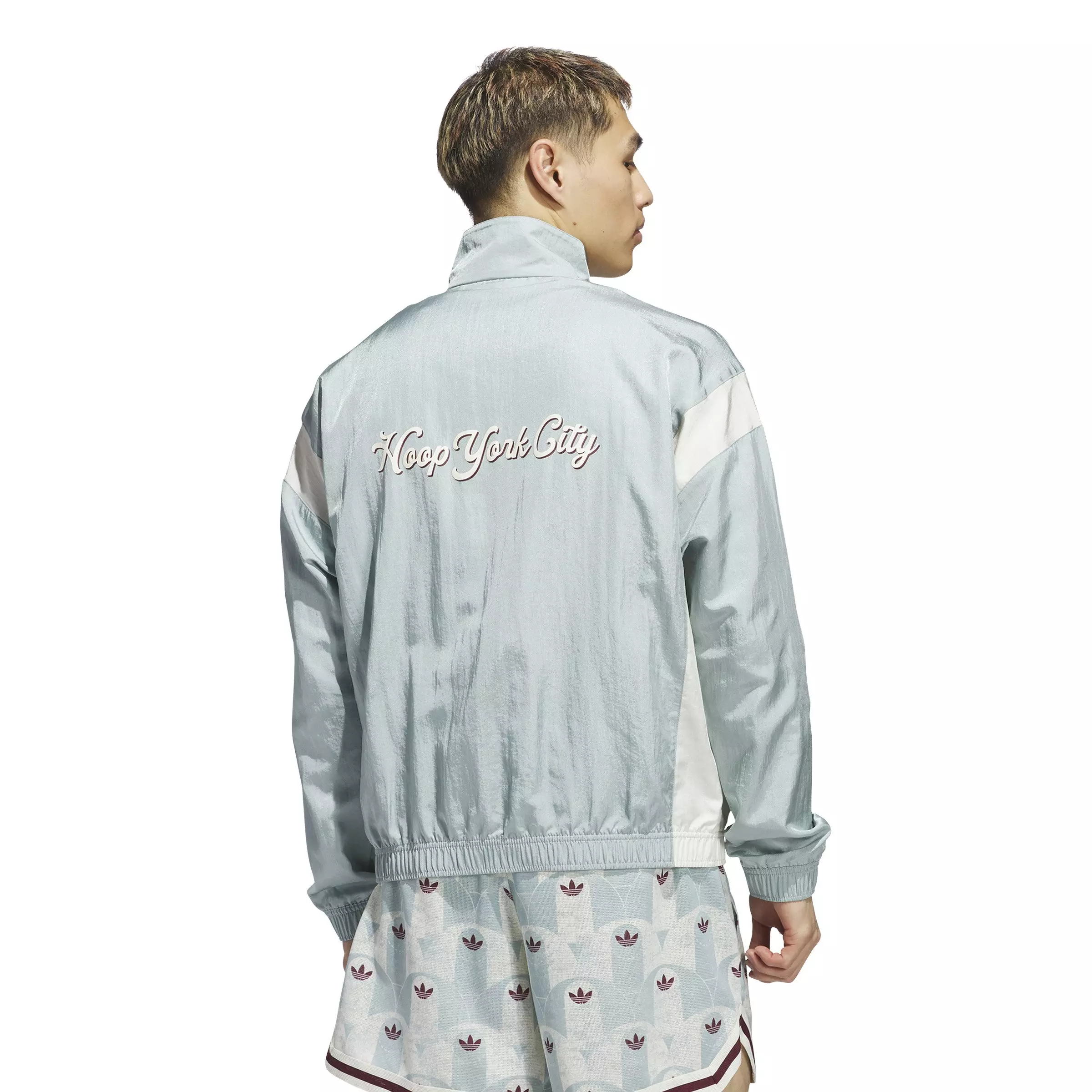 adidas Men's Hoop York City 1/2 Zip Woven Jacket-Green - GREEN