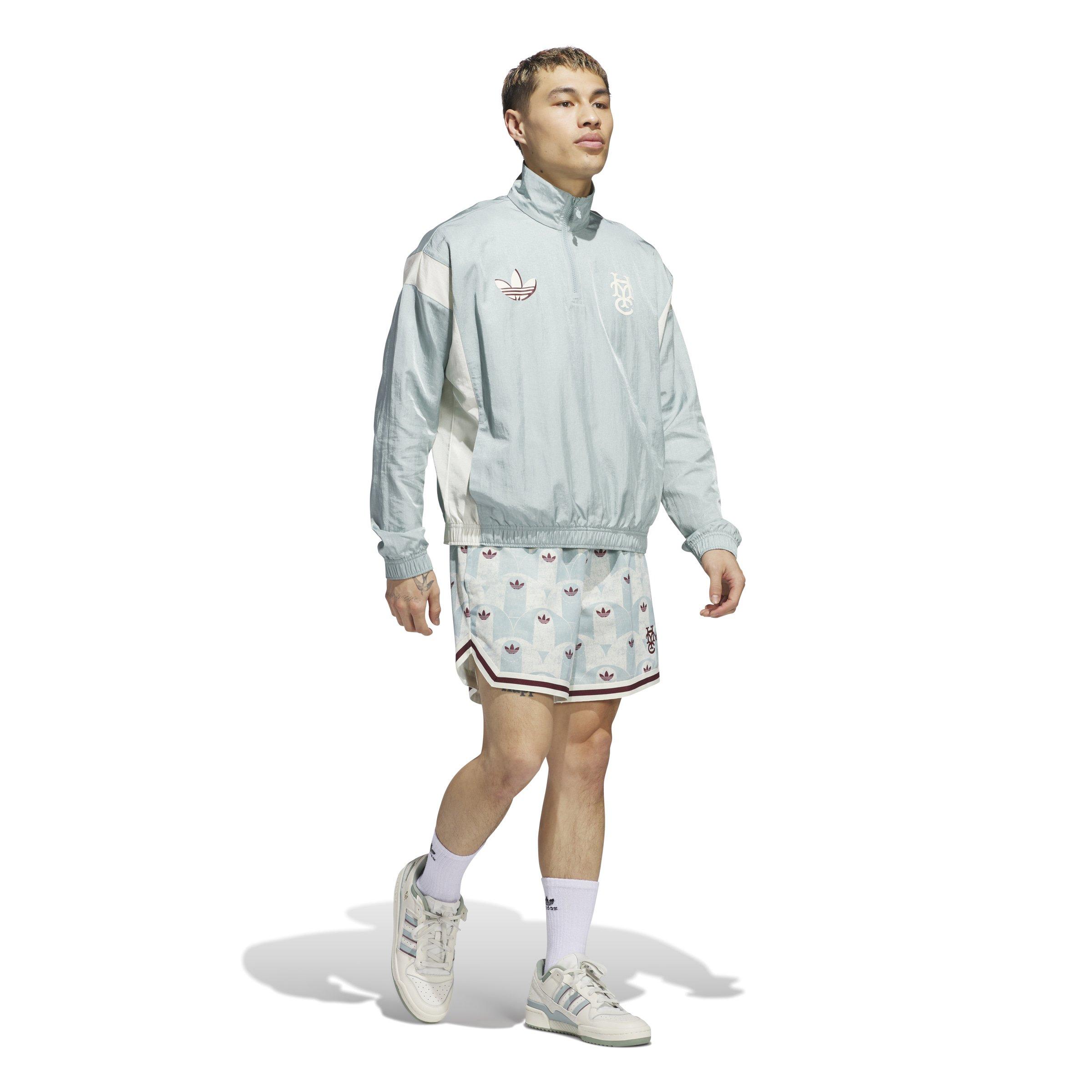 adidas Men's Hoop York City 1/2 Zip Woven Jacket-Green - GREEN Thumbnail View 3