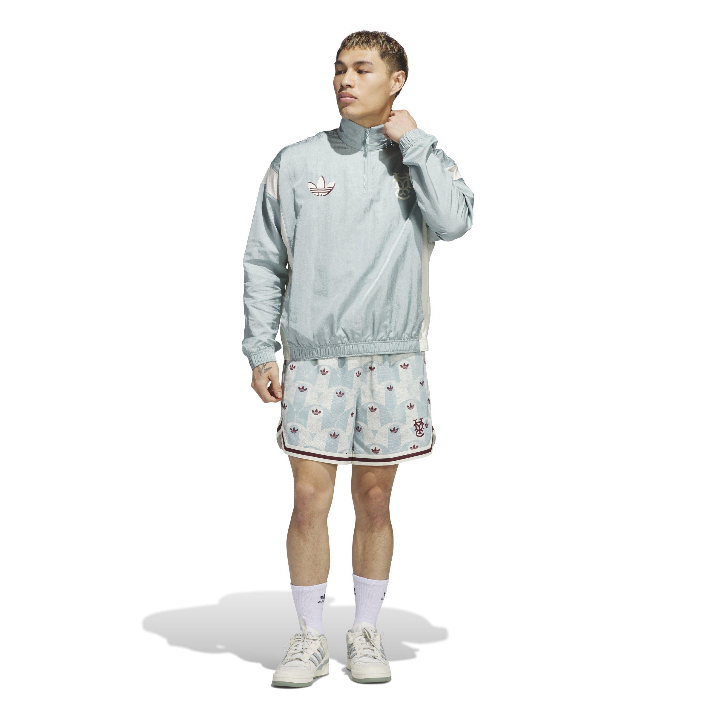 adidas Men's Hoop York City 1/2 Zip Woven Jacket-Green - GREEN Thumbnail View 4