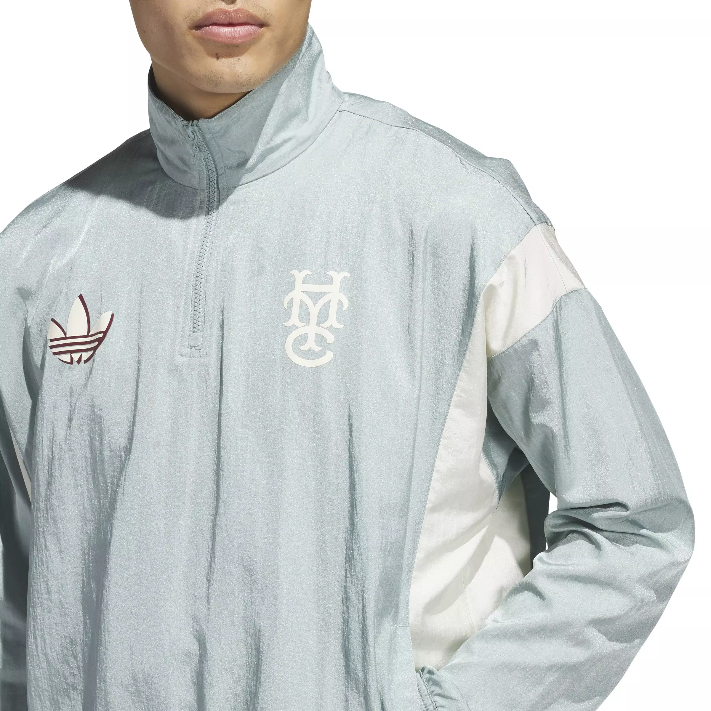 adidas Men's Hoop York City 1/2 Zip Woven Jacket-Green - GREEN