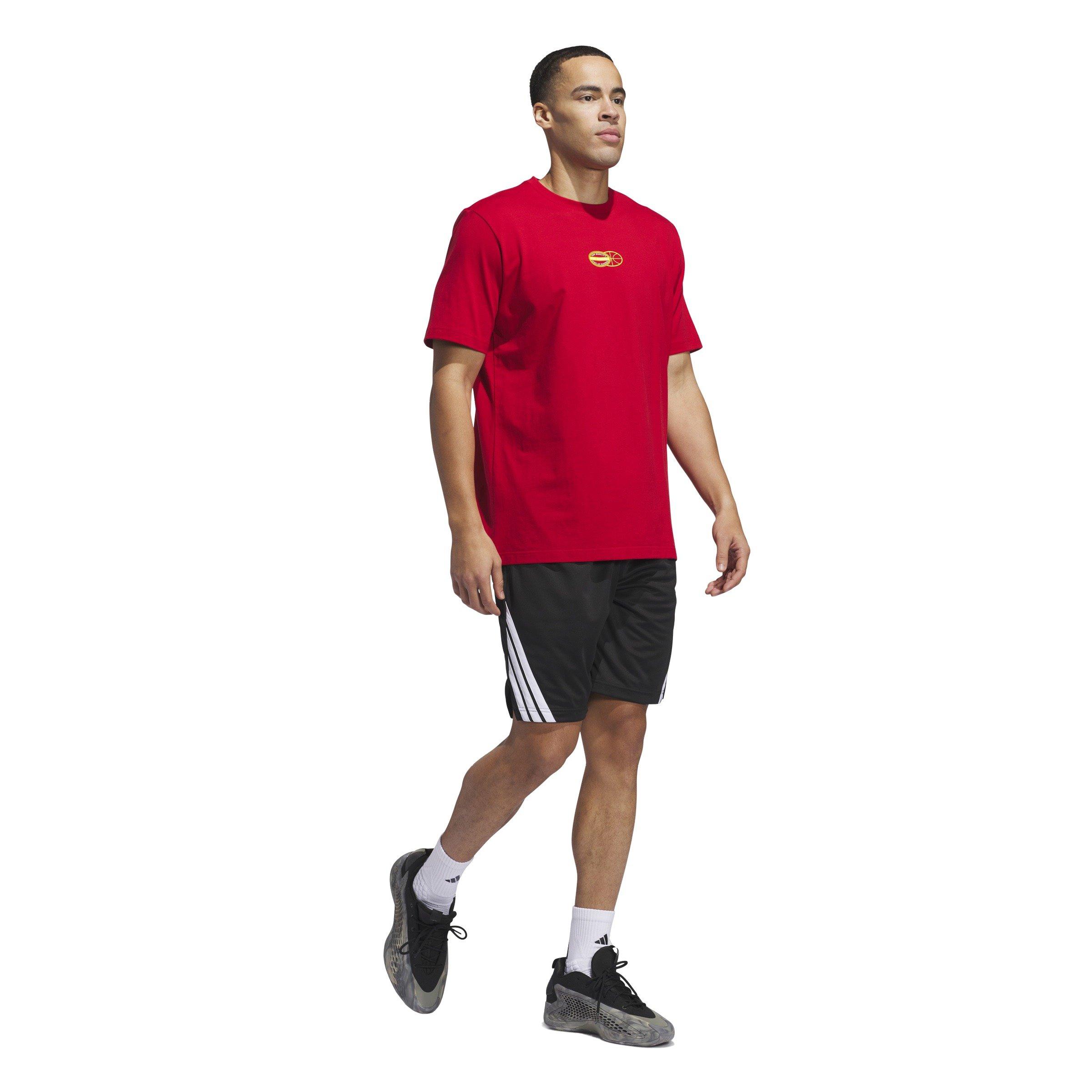 adidas Men's Pick-Up Game Graphic Tee-Red - RED Thumbnail View 5