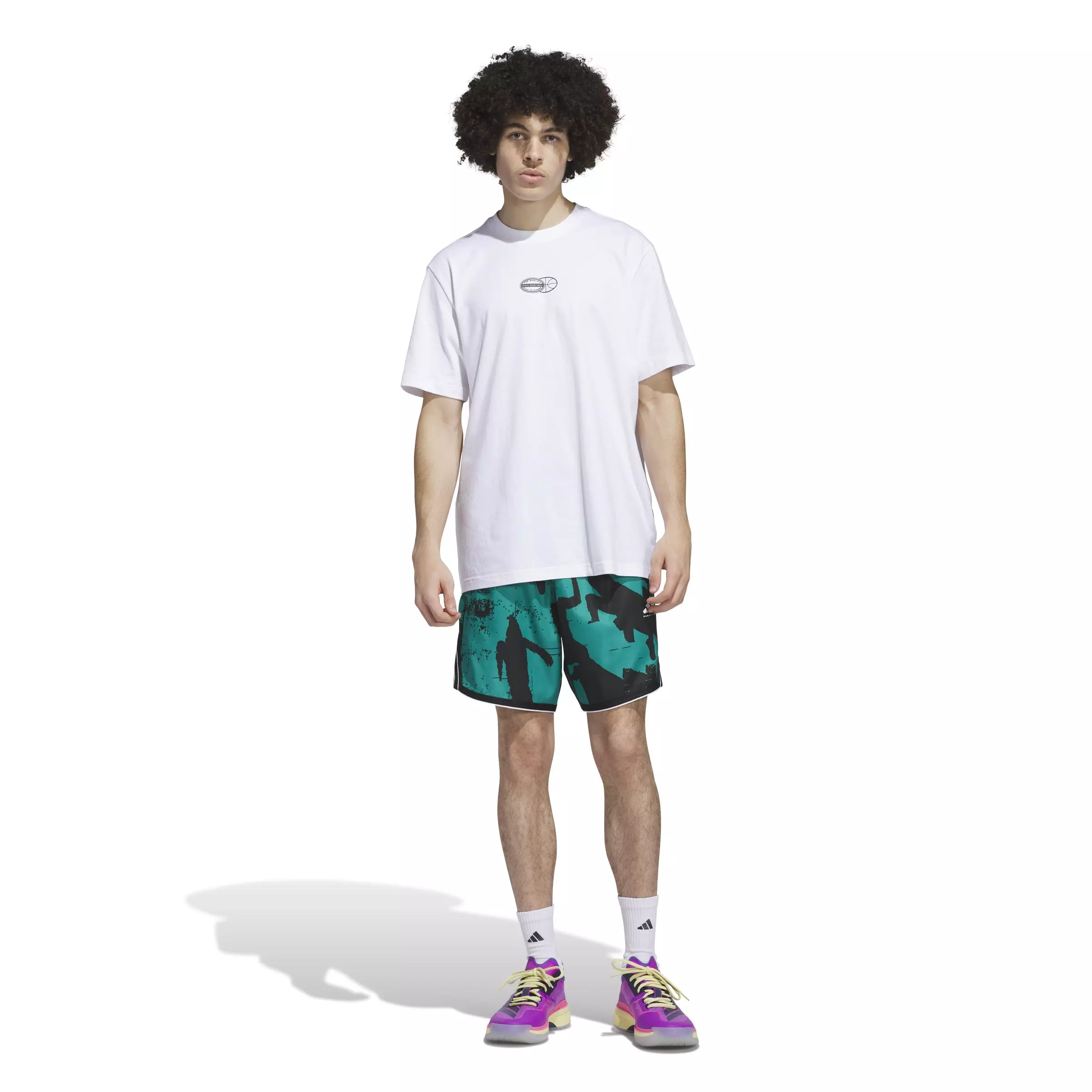 adidas Men's Get Buckets Graphic Tee-White - WHITE