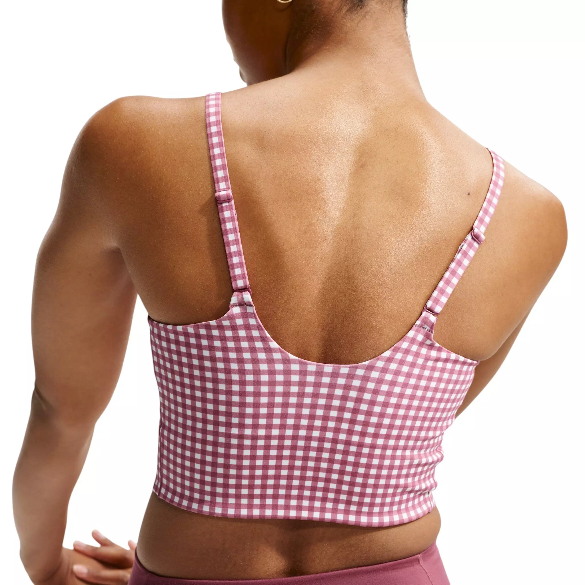 Nike Women's One Lt-Support Padded Longline Gingham Sports Bra - Pink Smoke - PINK SMOKE