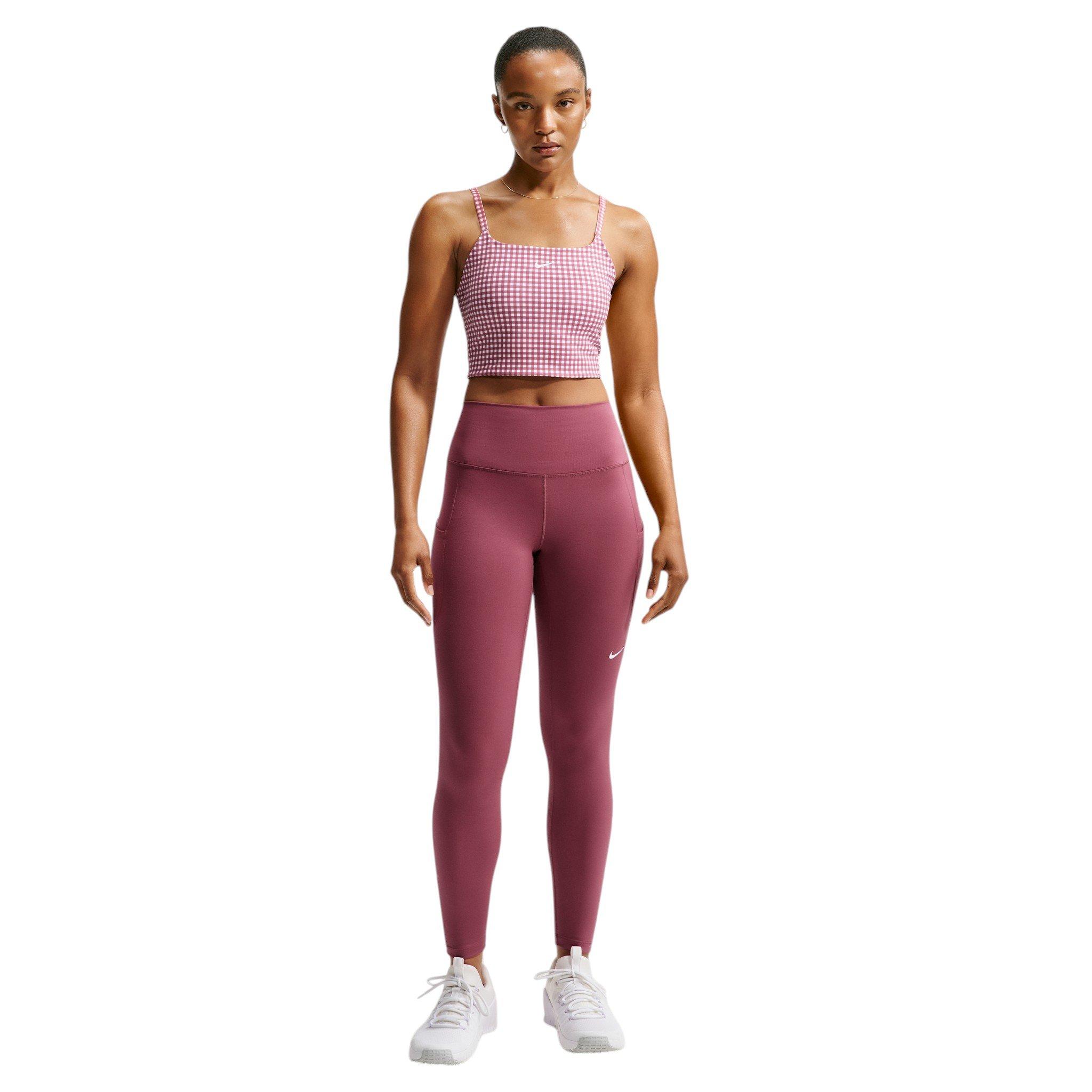 Nike Women's One Lt-Support Padded Longline Gingham Sports Bra - Pink Smoke - PINK SMOKE Thumbnail View 4