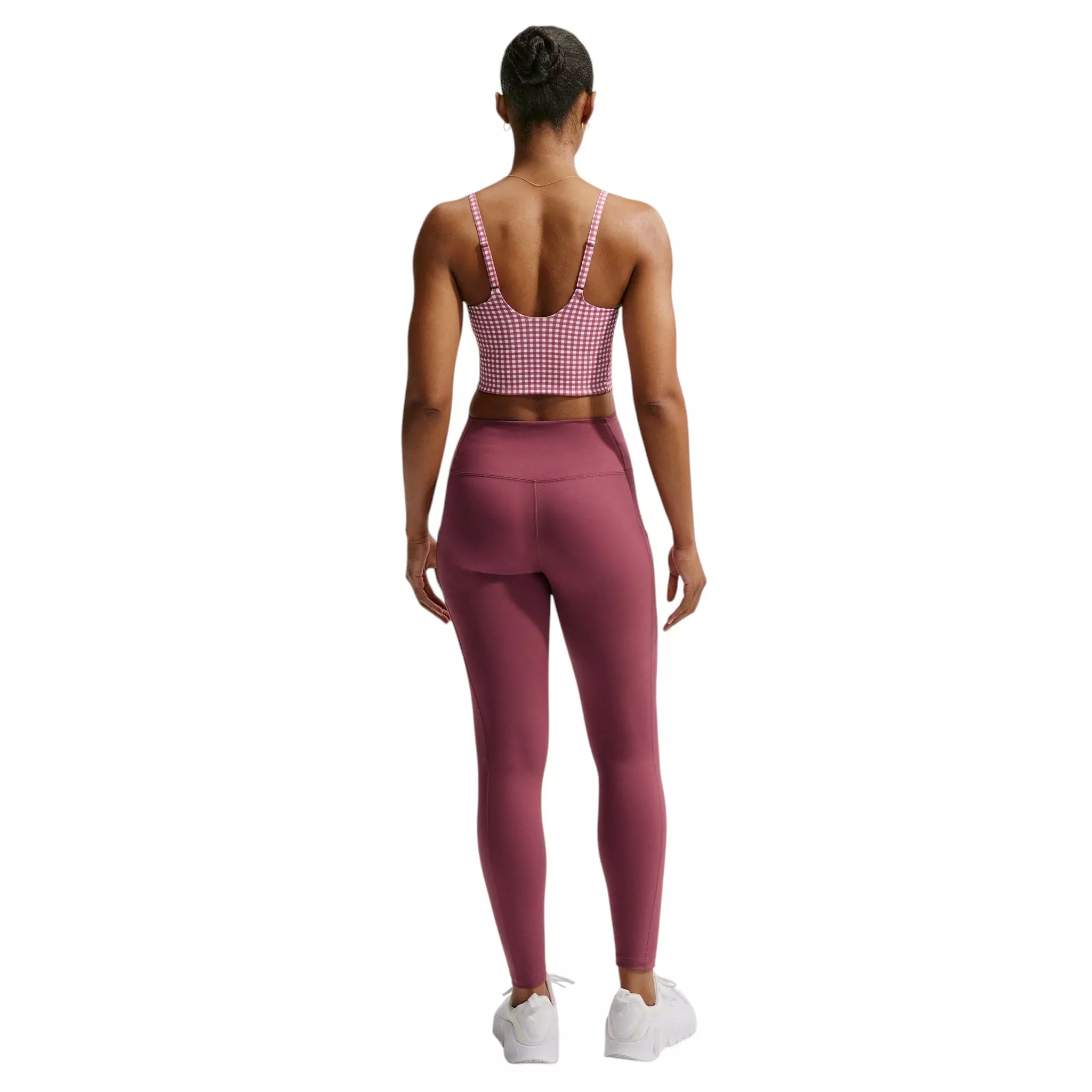 Nike Women's One Lt-Support Padded Longline Gingham Sports Bra - Pink Smoke - PINK SMOKE