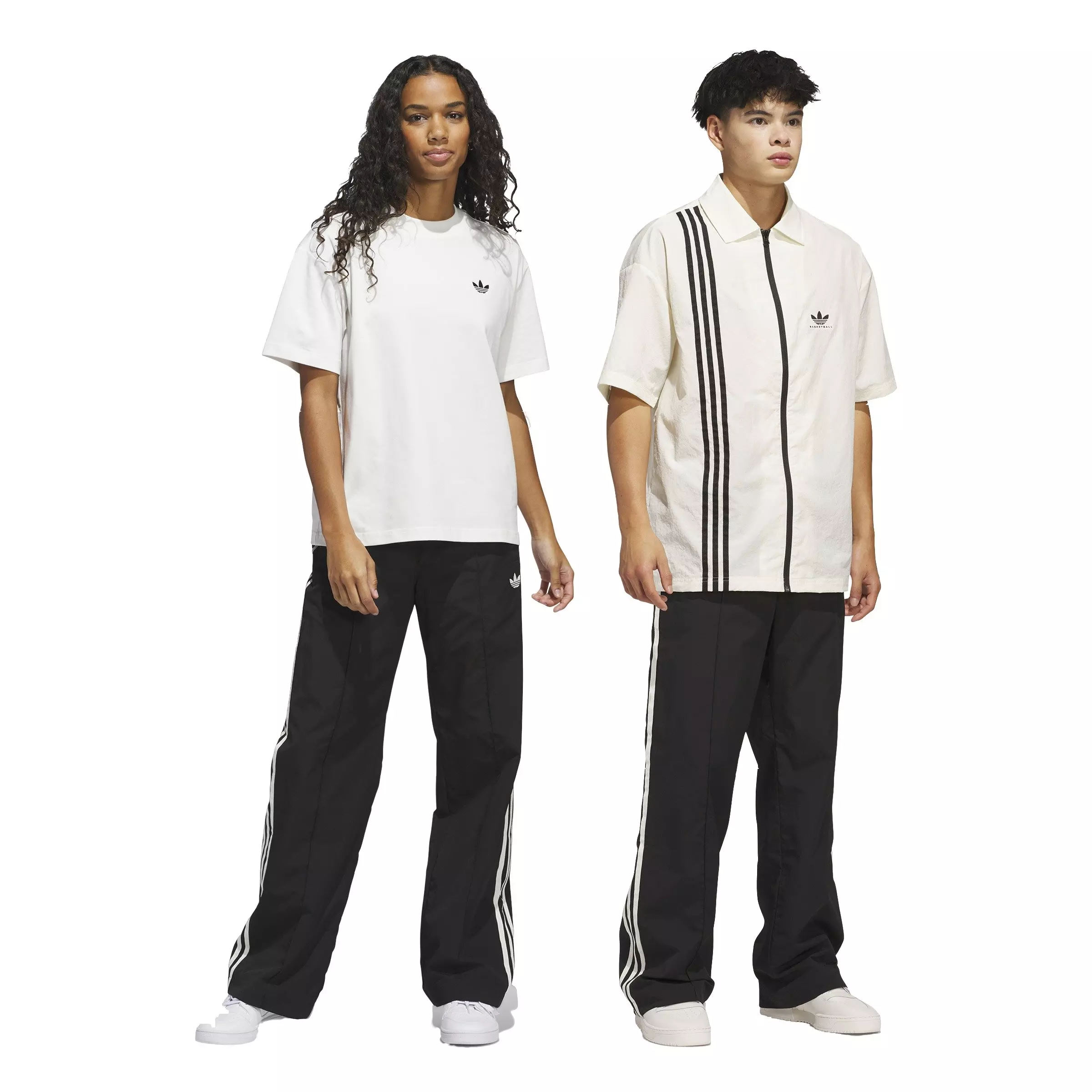 adidas Originals Unisex Basketball Wide Leg Tracksuit Bottoms-Black - BLACK