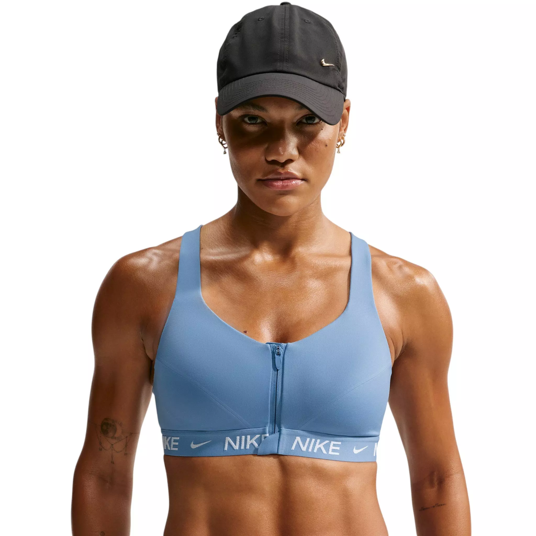 Nike Women's Indy High-Support Padded Front-Zip Sports Bra - Blue/White - BLUE/WHITE