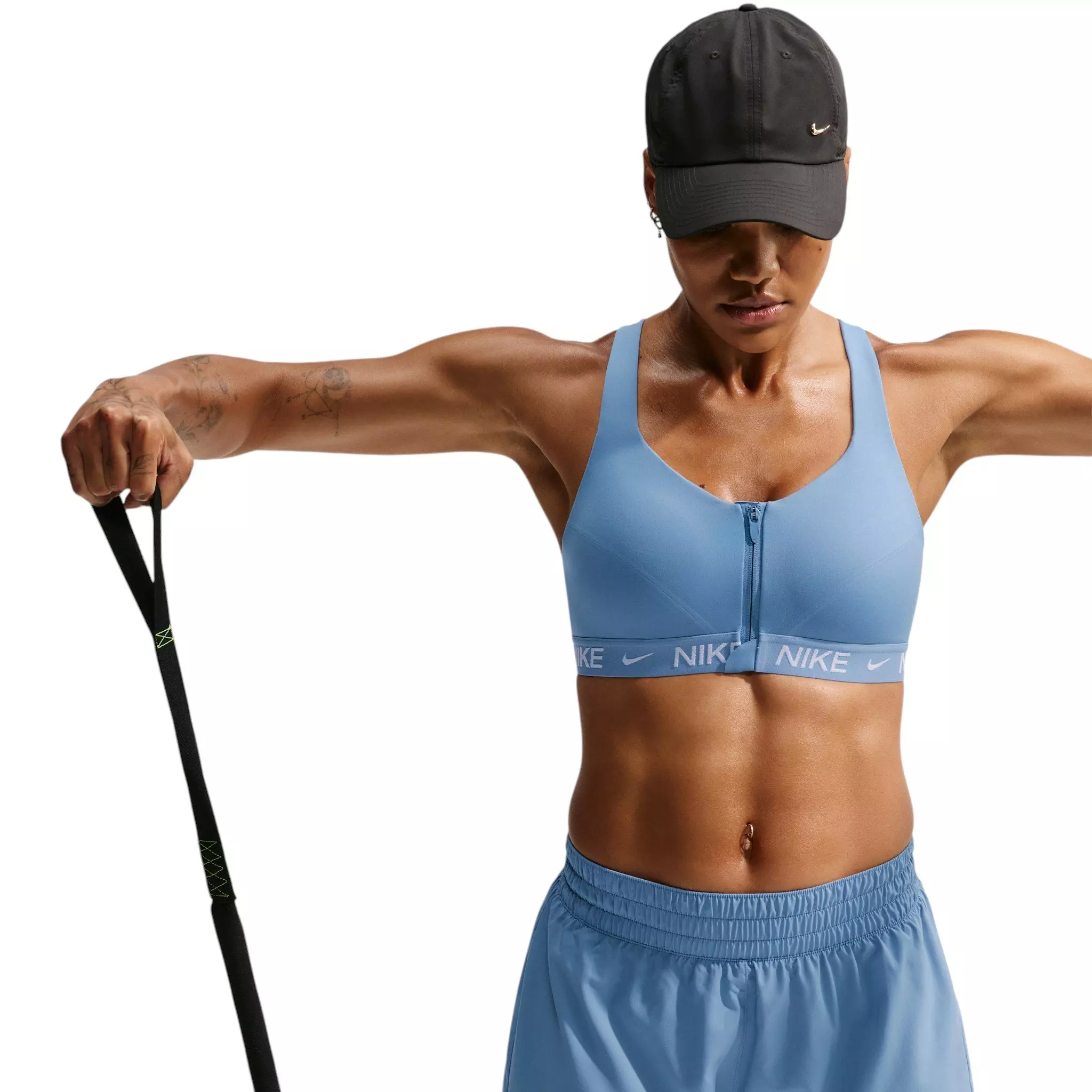 Nike Women's Indy High-Support Padded Front-Zip Sports Bra - Blue/White - BLUE/WHITE