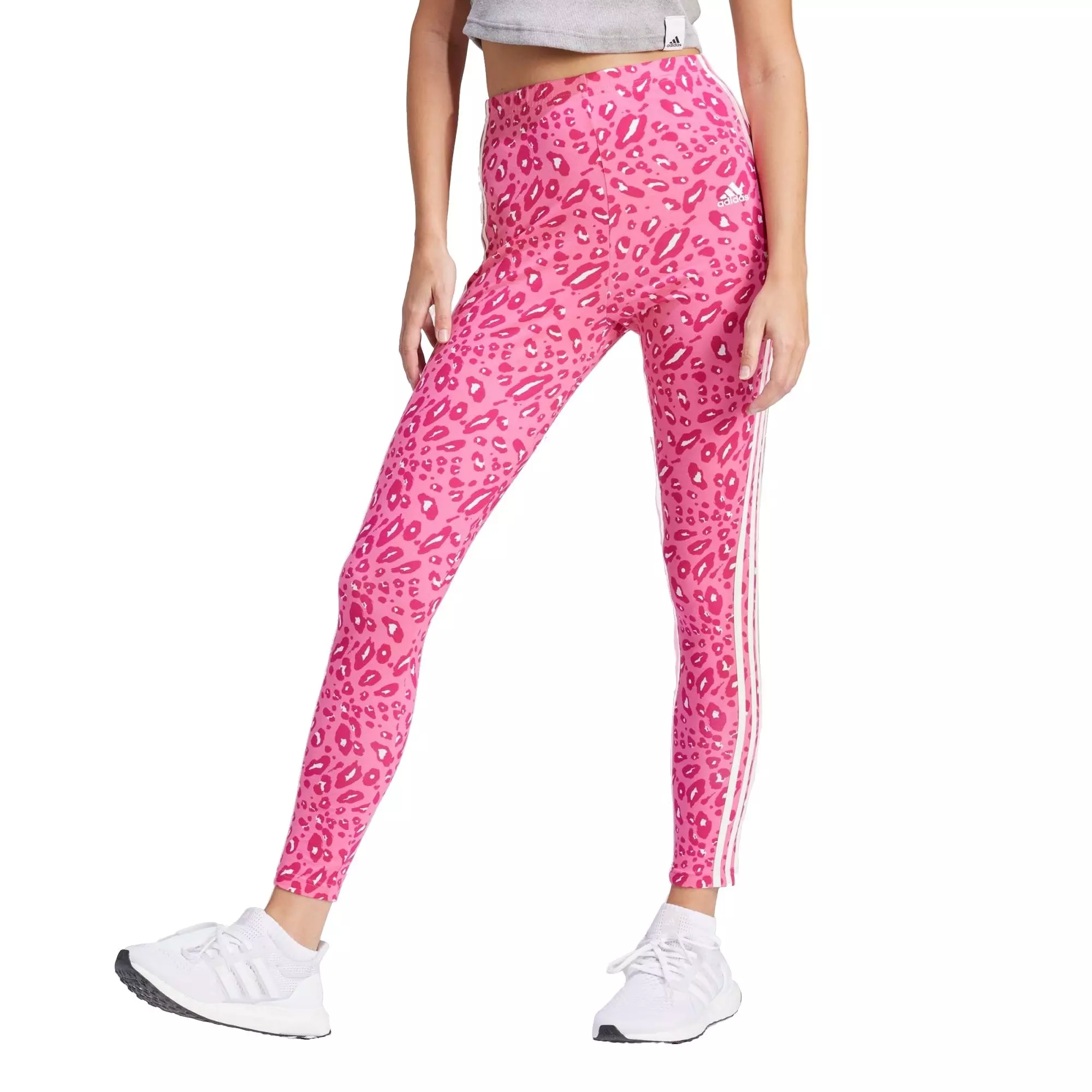 adidas Women's Essentials 3-Stripes Animal Print Leggings - Off White/Pink - OFF WHITE/PINK