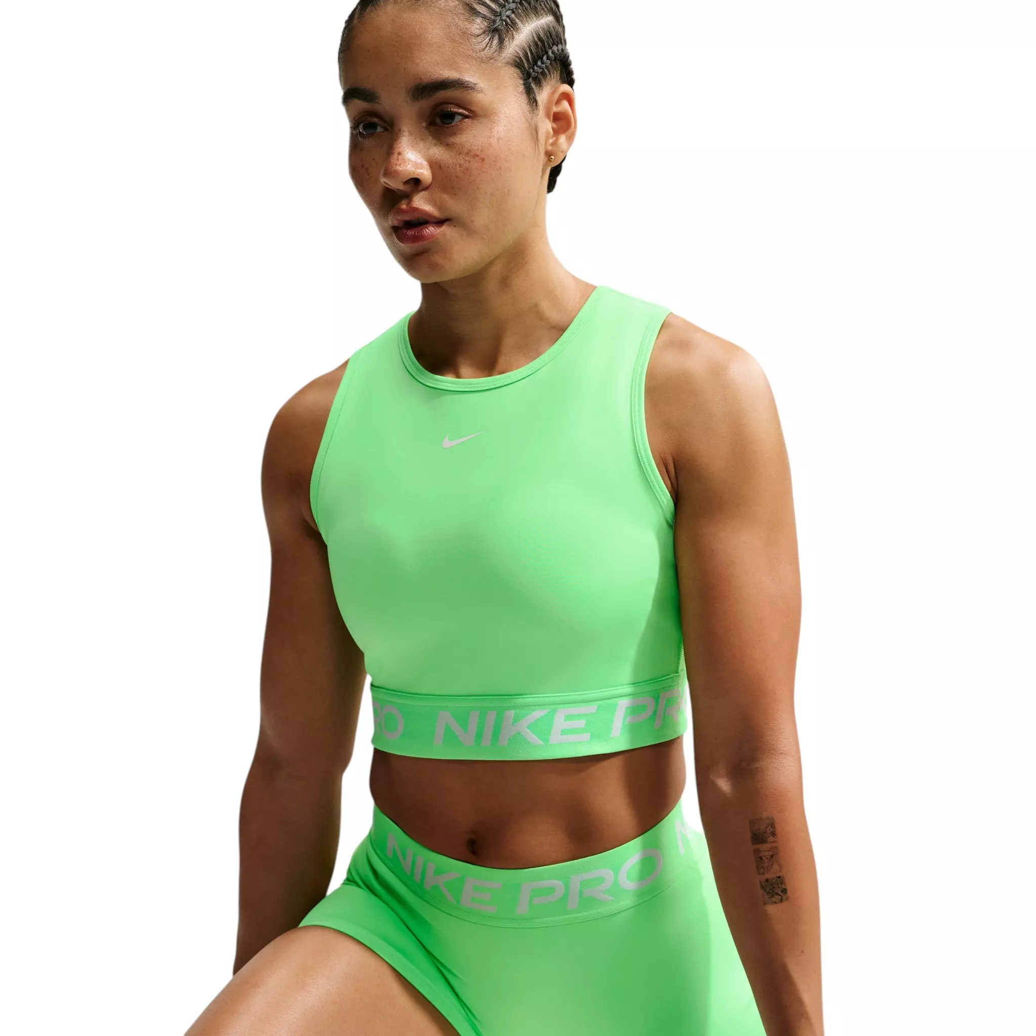 Nike Women's Pro Dri-FIT Cropped Tank Top - Green/White - GREEN/WHITE