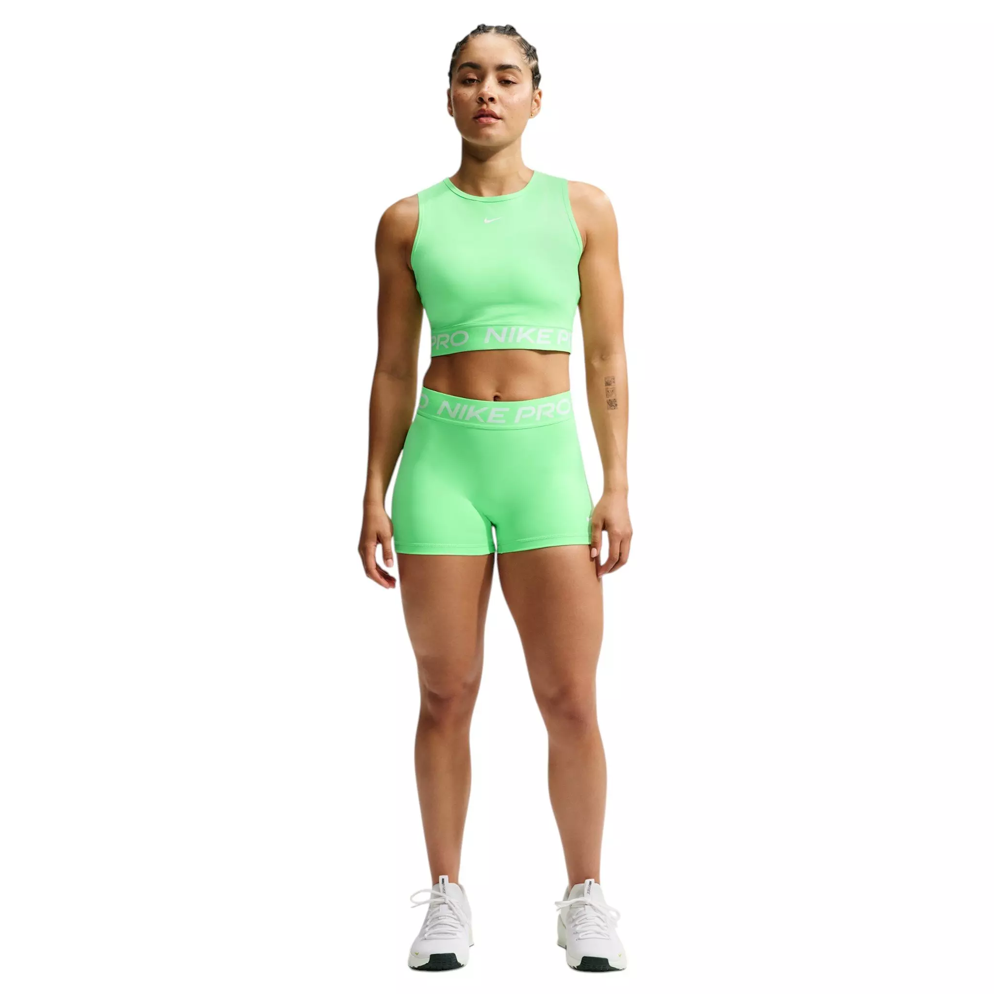 Nike Women's Pro Dri-FIT Cropped Tank Top - Green/White - GREEN/WHITE