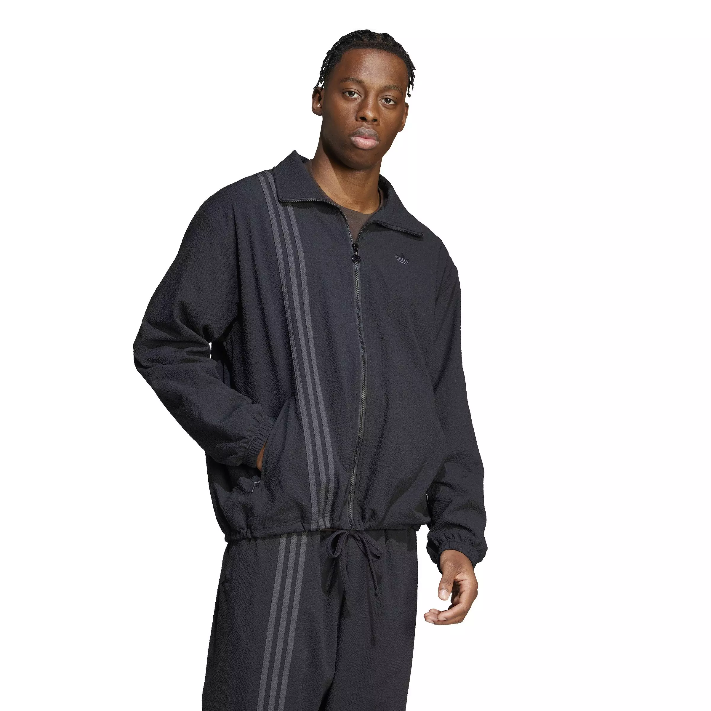 adidas Originals Men's Fashion Seersucker Firebird Track Pants-Black - BLACK