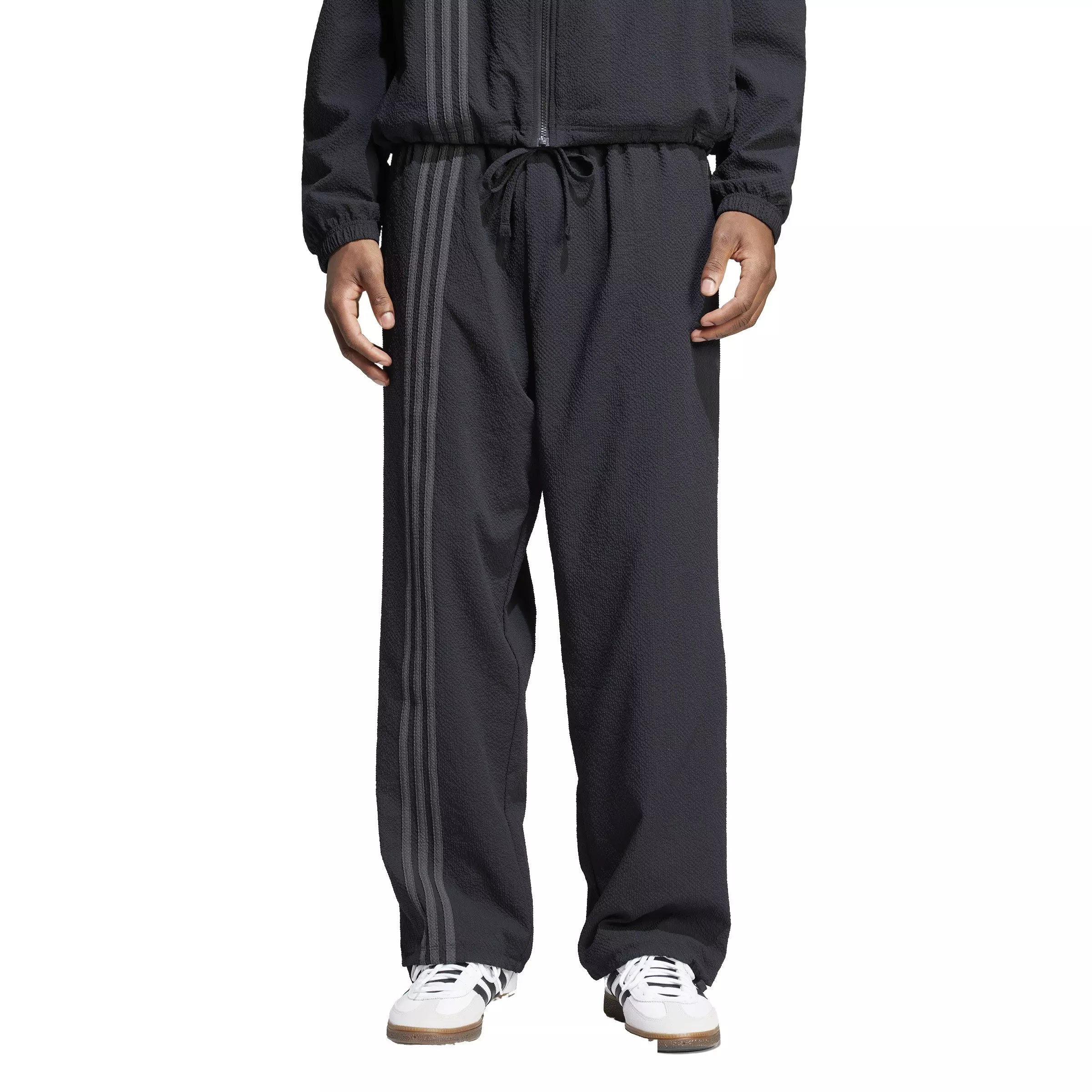 adidas Originals Men's Fashion Seersucker Firebird Track Pants-Black - BLACK
