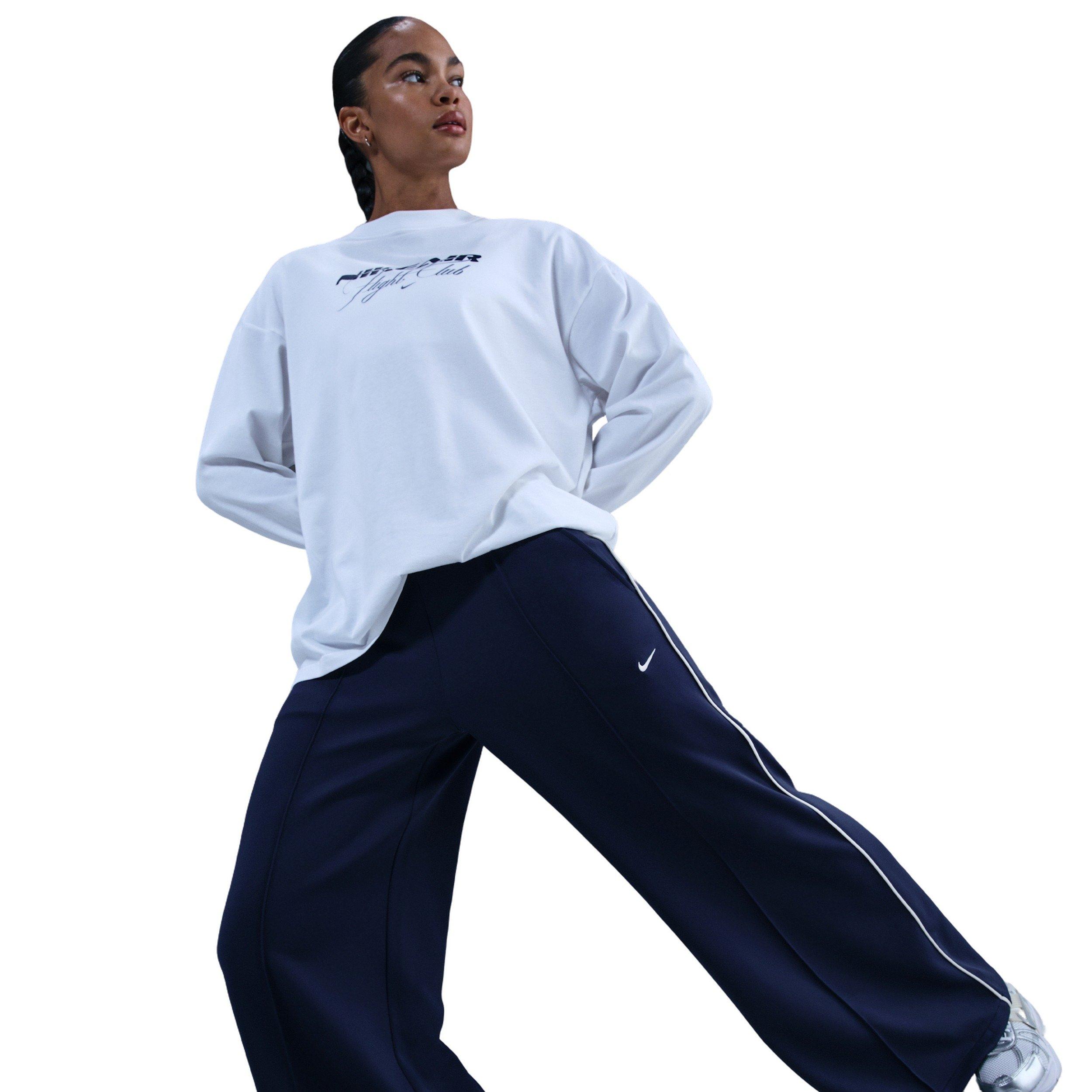 Nike Women's Sportswear Mid-Rise Wide-Leg Track Pants - Navy - NAVY Thumbnail View 5