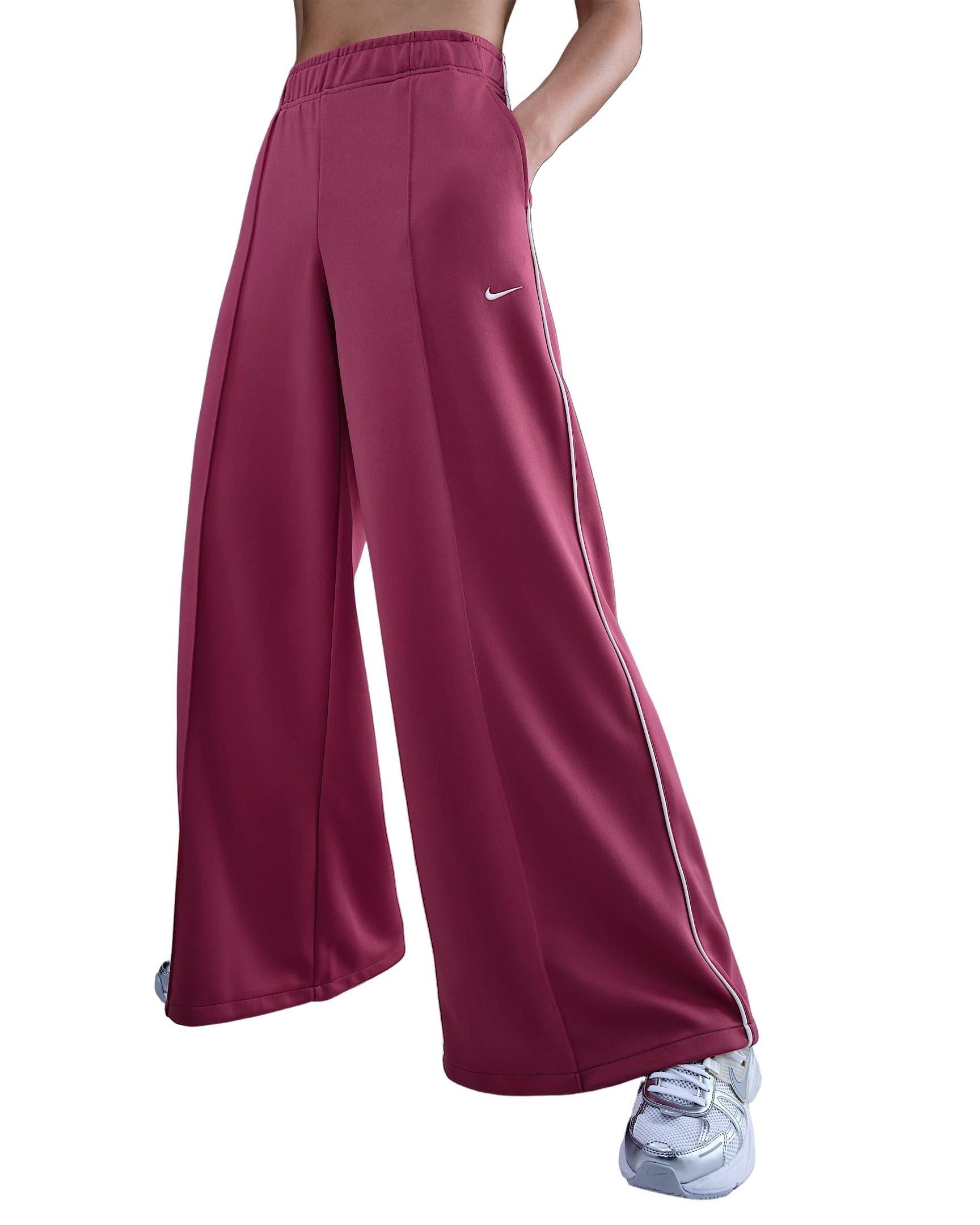 Nike Women's Sportswear Mid-Rise Wide-Leg Track Pants - Pink - PINK Thumbnail View 3