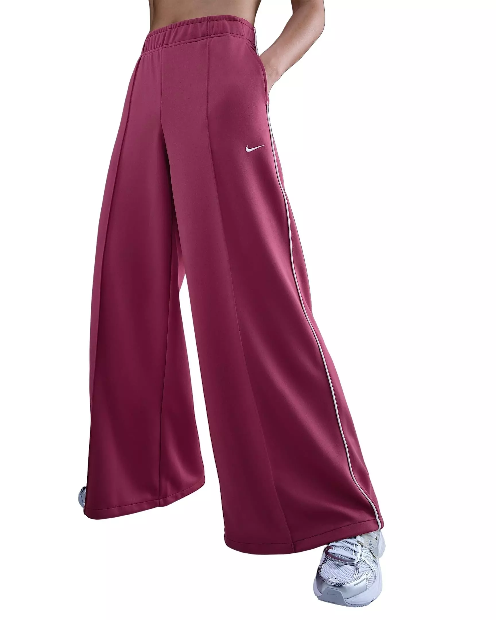 Nike Women's Sportswear Mid-Rise Wide-Leg Track Pants - Pink - PINK