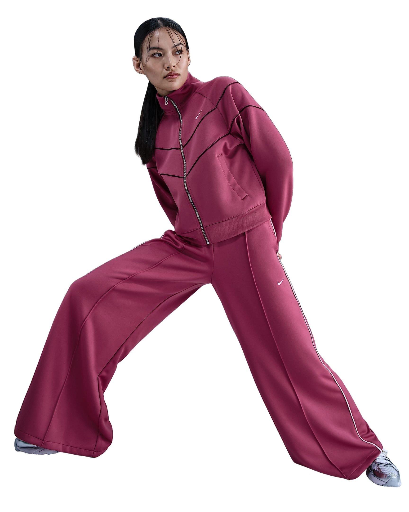 Nike Women's Sportswear Mid-Rise Wide-Leg Track Pants - Pink - PINK Thumbnail View 5