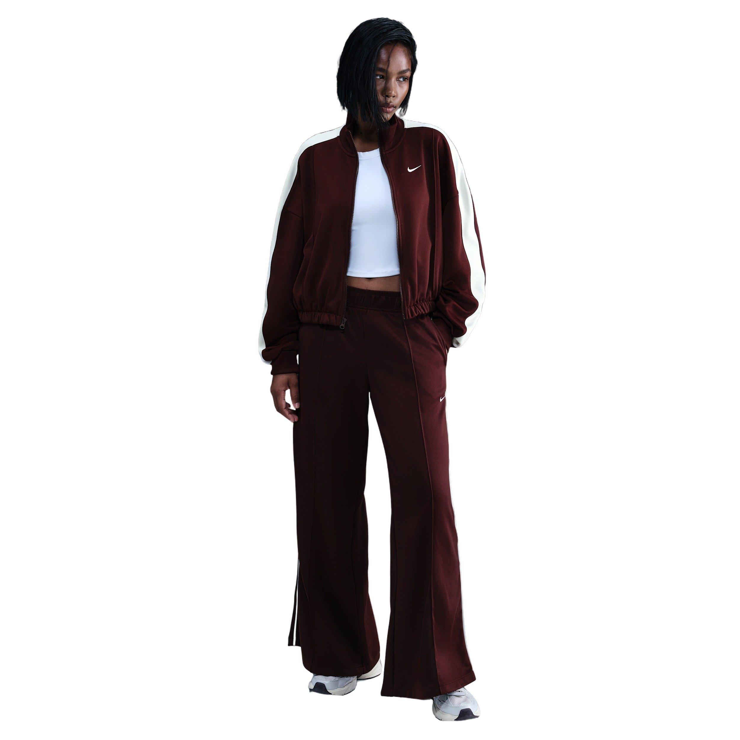 Nike Women's Sportswear Mid-Rise Wide-Leg Track Pants - Burgundy - BURGUNDY Thumbnail View 1