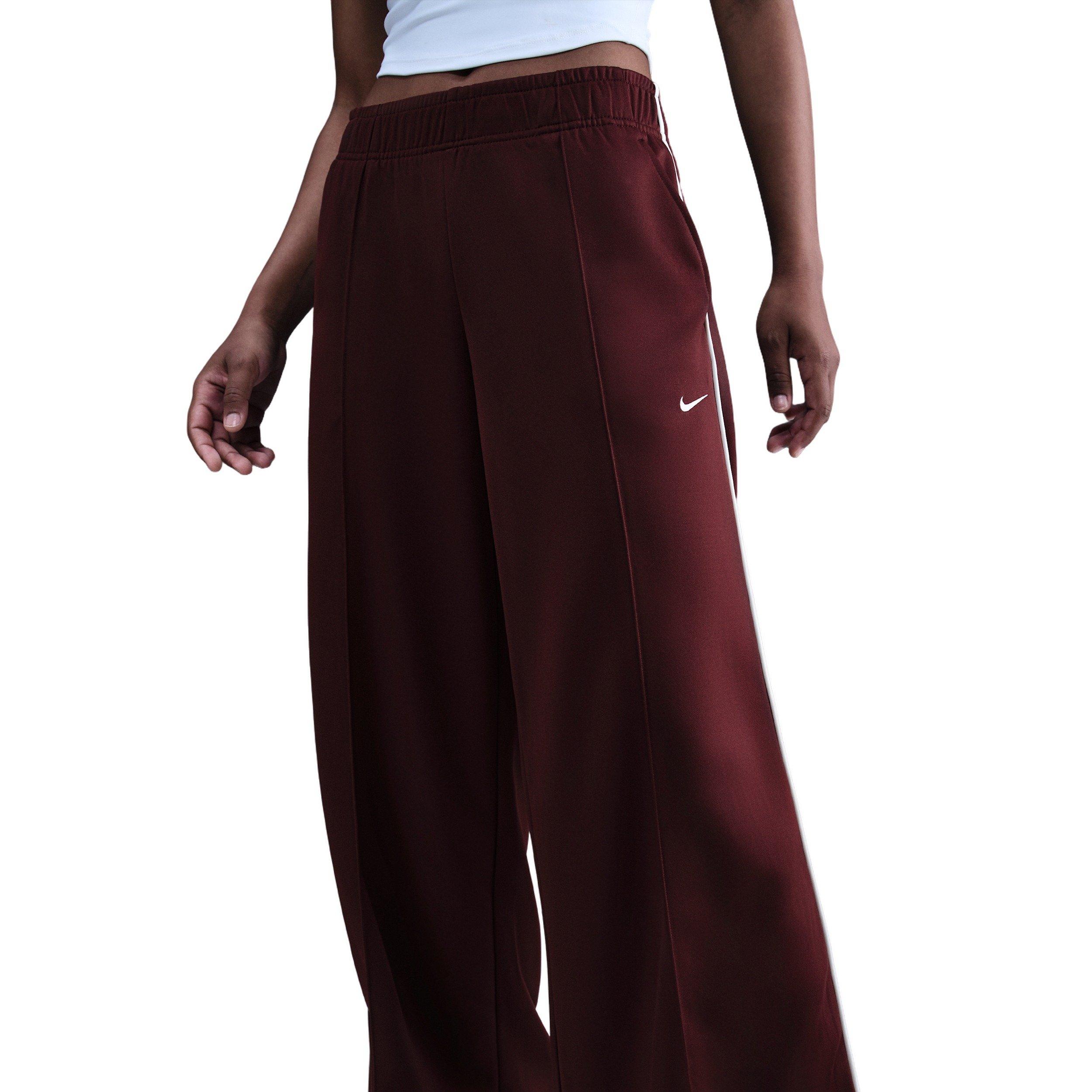Nike Women's Sportswear Mid-Rise Wide-Leg Track Pants - Burgundy - BURGUNDY Thumbnail View 3