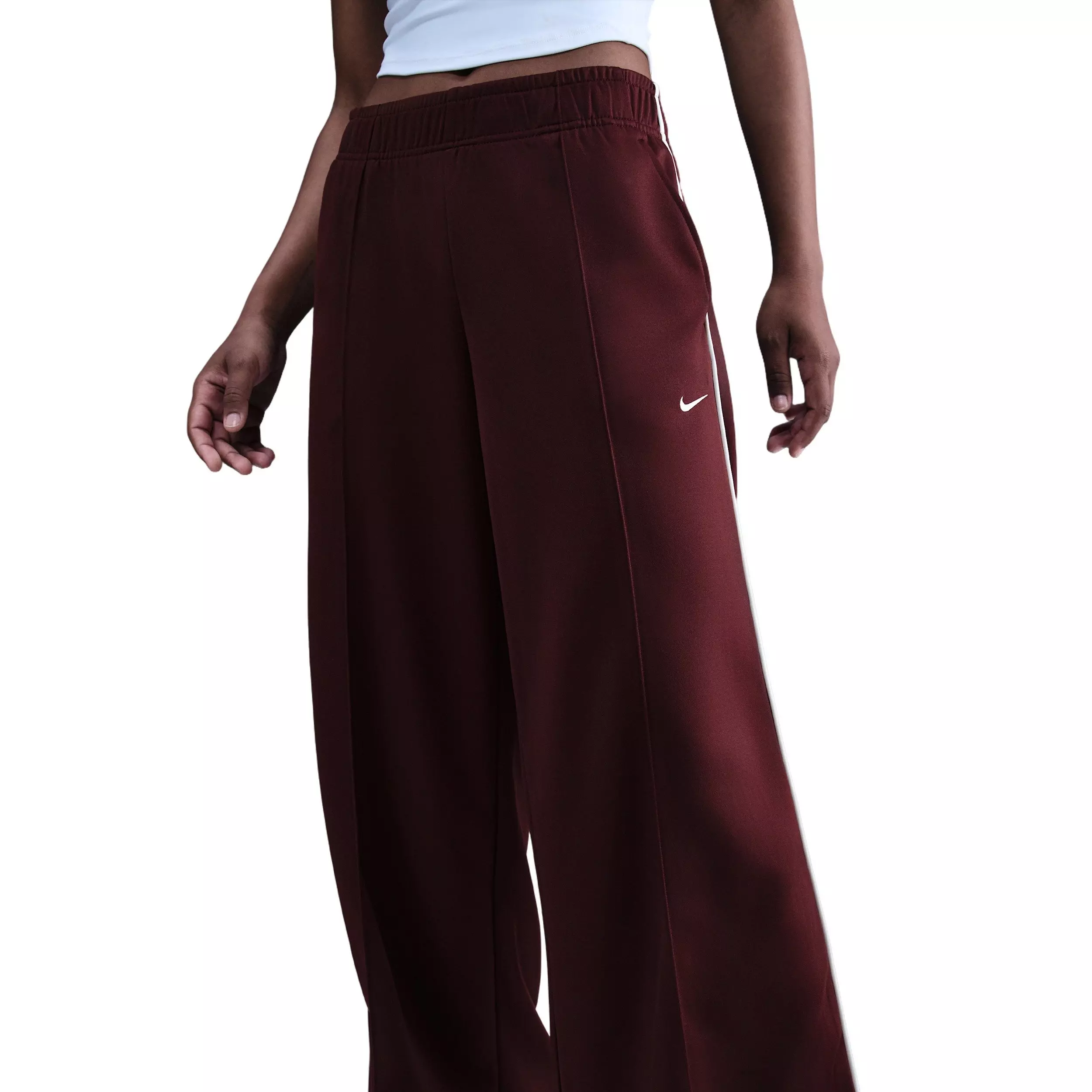 Nike Women's Sportswear Mid-Rise Wide-Leg Track Pants - Burgundy - BURGUNDY