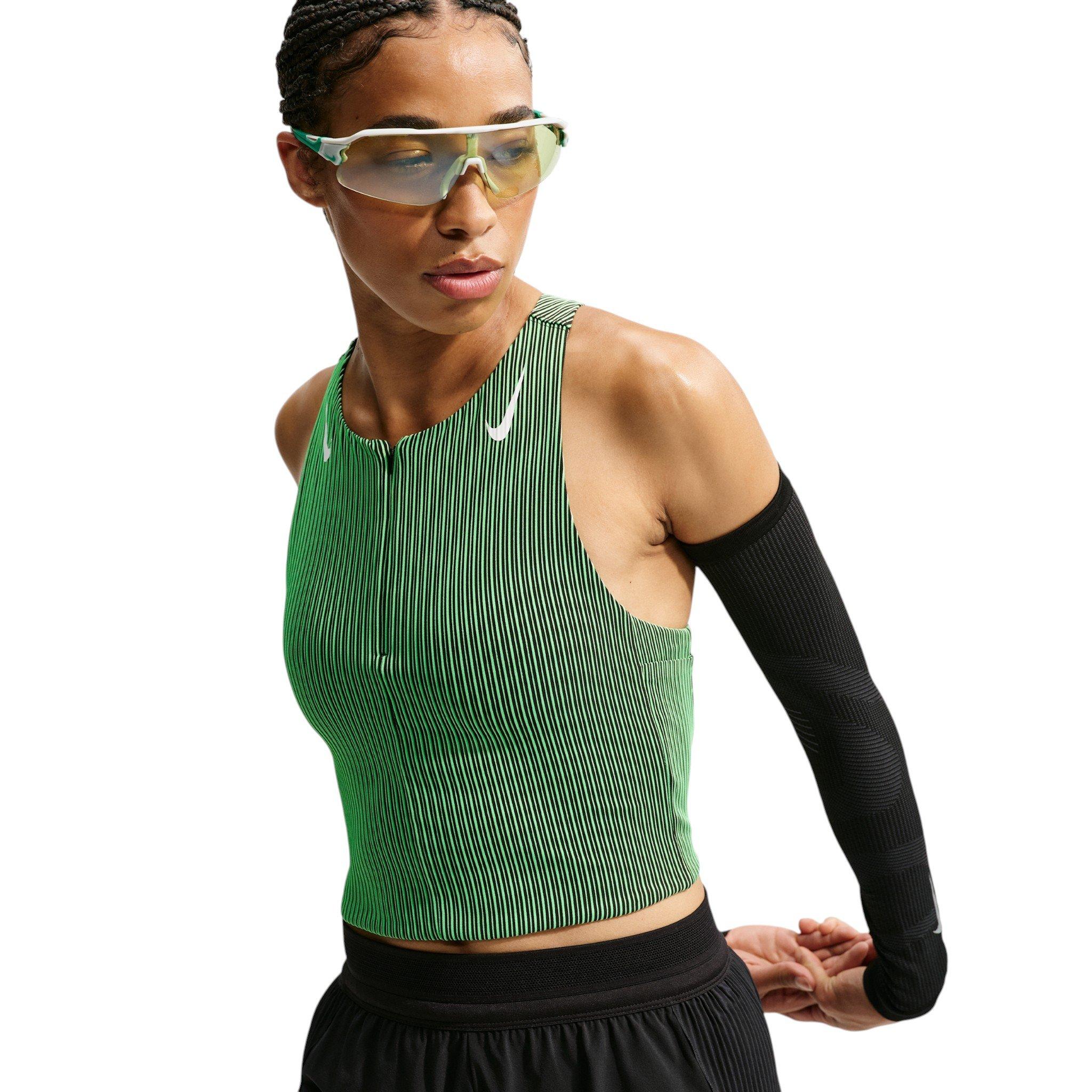 Nike Women's AeroSwift Dri-FIT ADV Cropped Running Tank Top - Green/Black - GREEN/BLACK