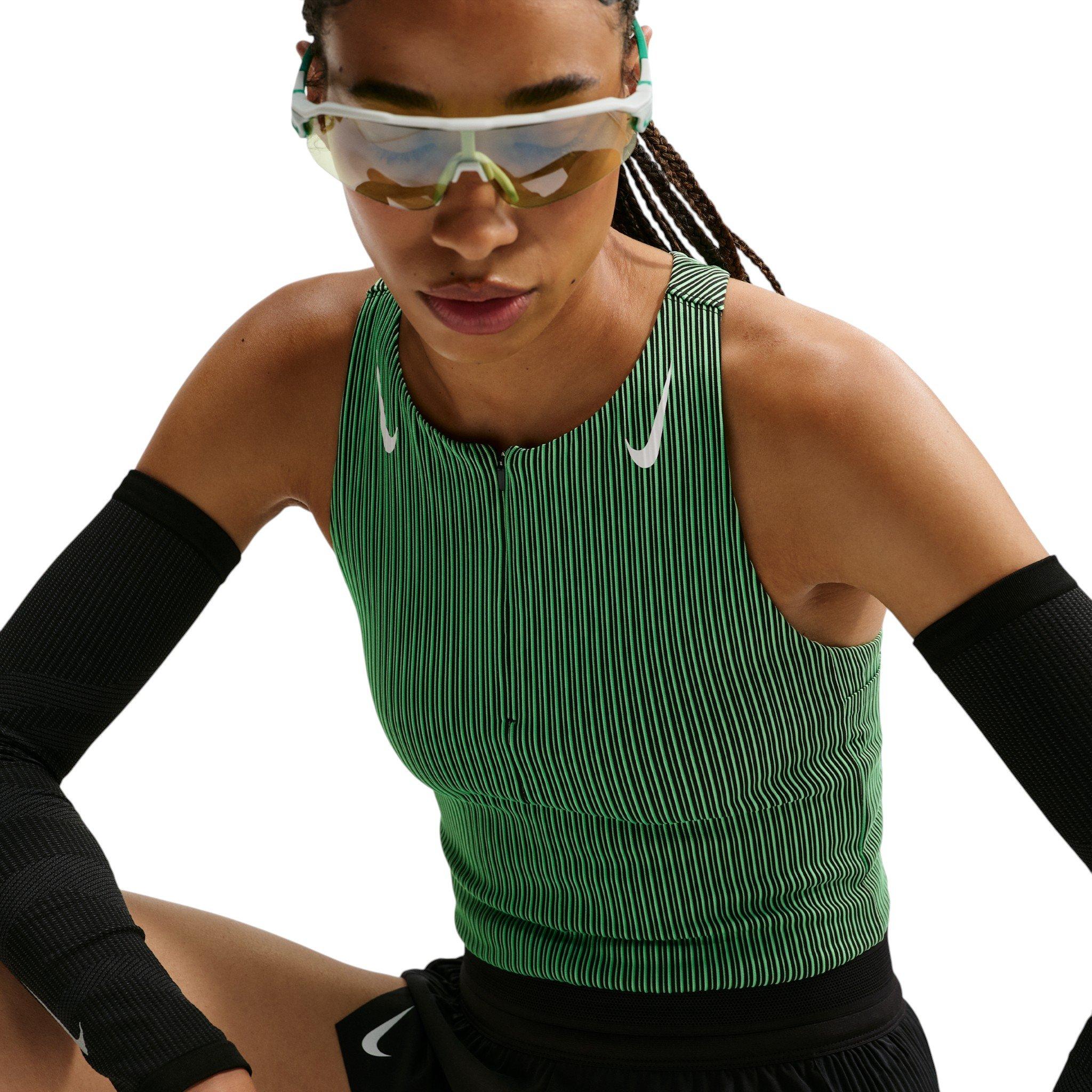 Nike Women's AeroSwift Dri-FIT ADV Cropped Running Tank Top - Green/Black - GREEN/BLACK