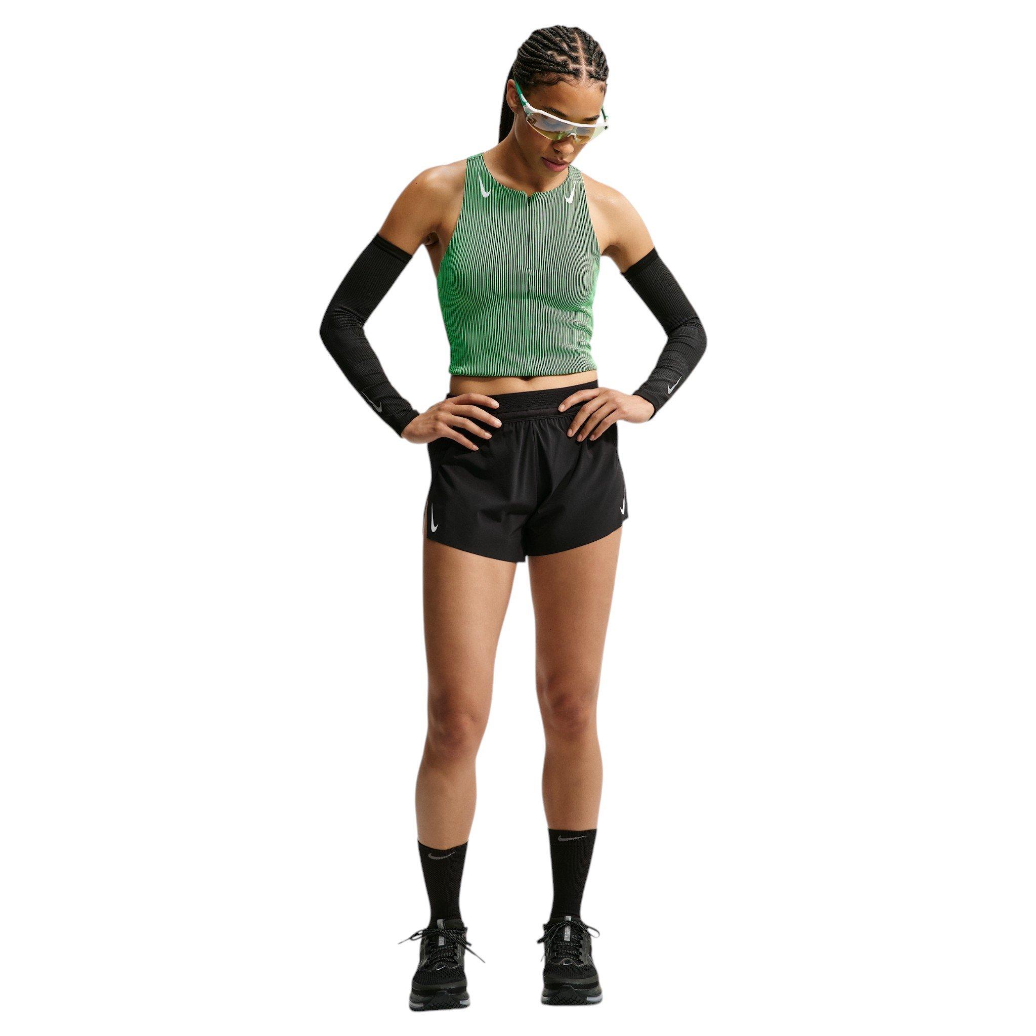 Nike Women's AeroSwift Dri-FIT ADV Cropped Running Tank Top - Green/Black - GREEN/BLACK