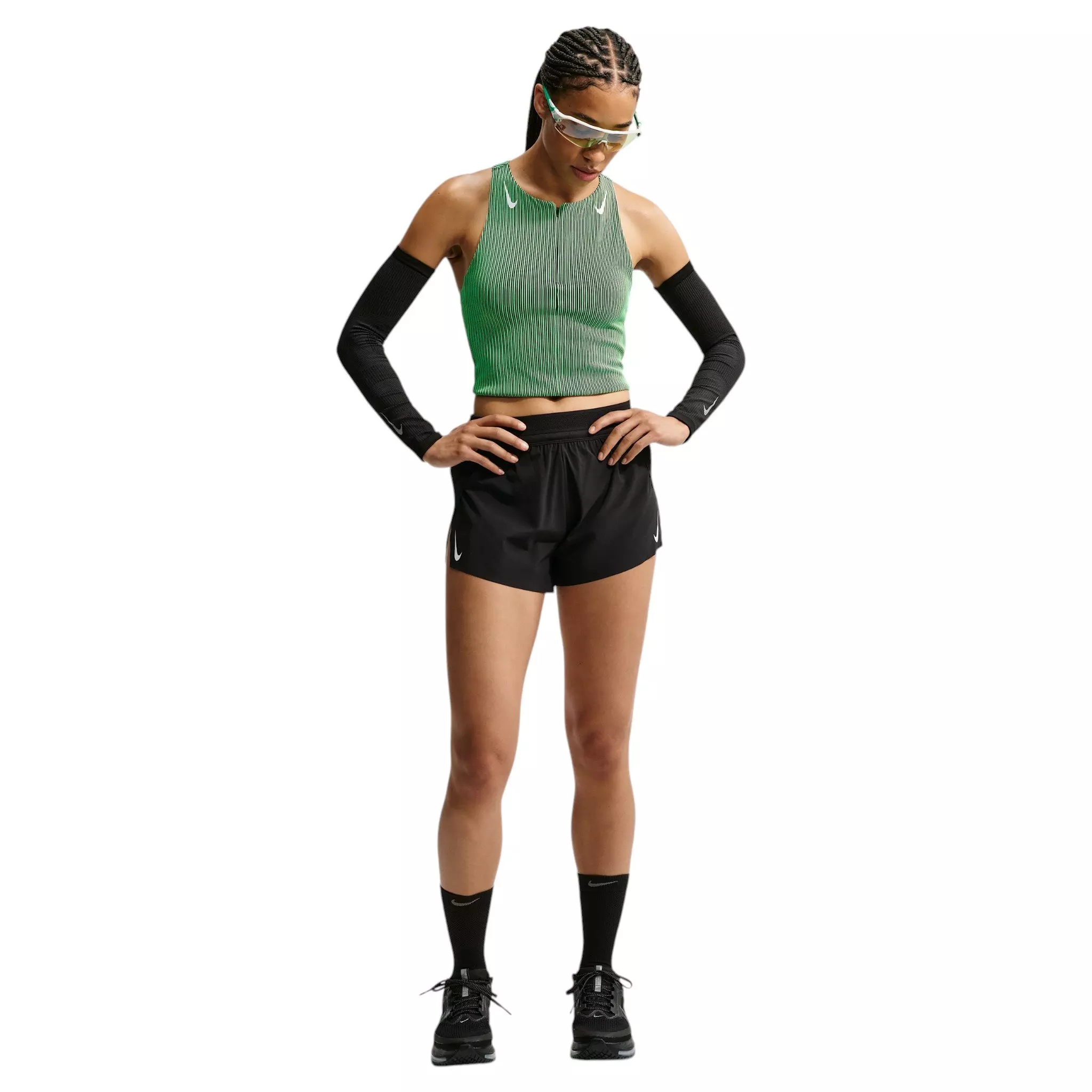 Nike Women's AeroSwift Dri-FIT ADV Cropped Running Tank Top - Green/Black - GREEN/BLACK