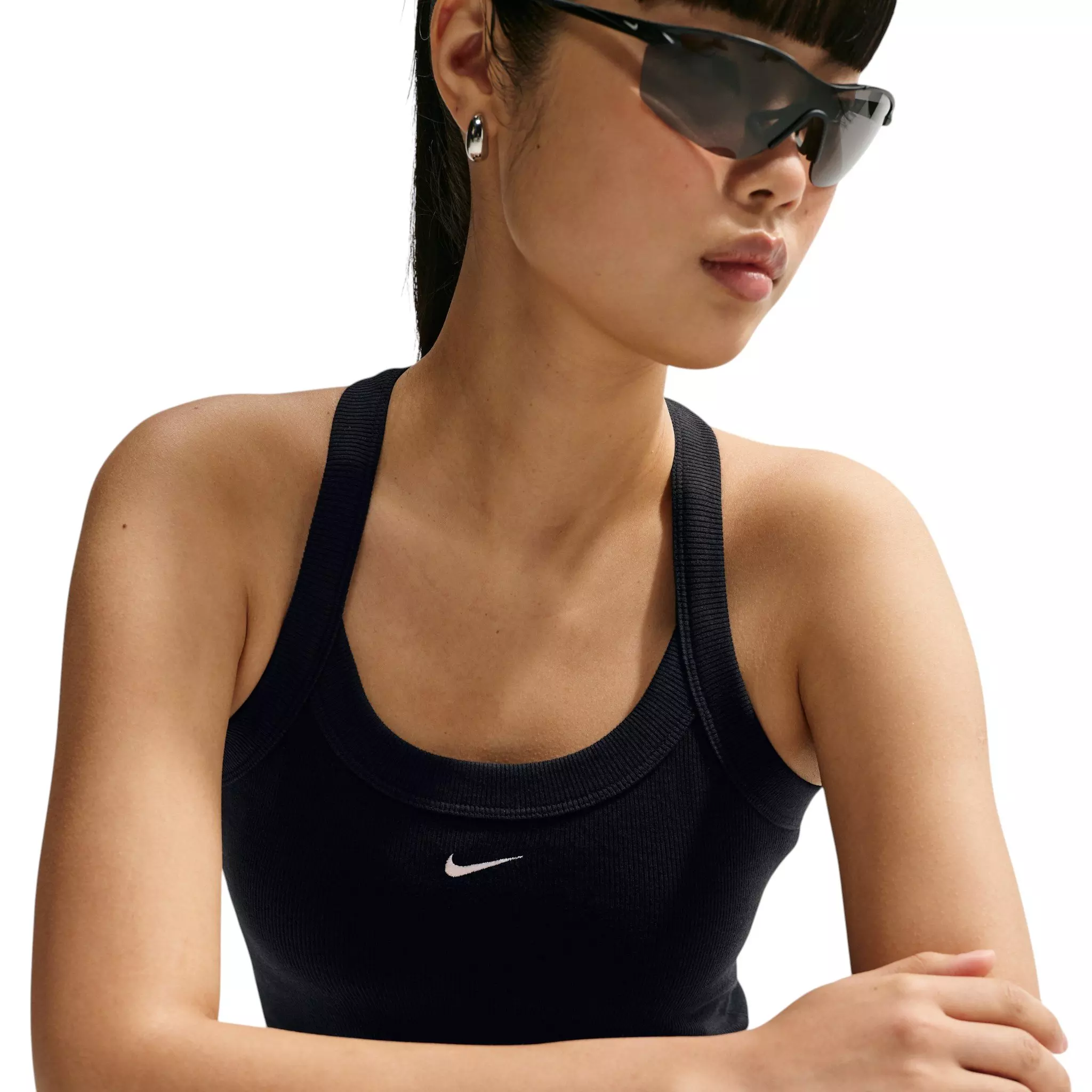 Nike Women's Sportswear Chill Knit Tight Mini-Rib Tank Top - Black - BLACK