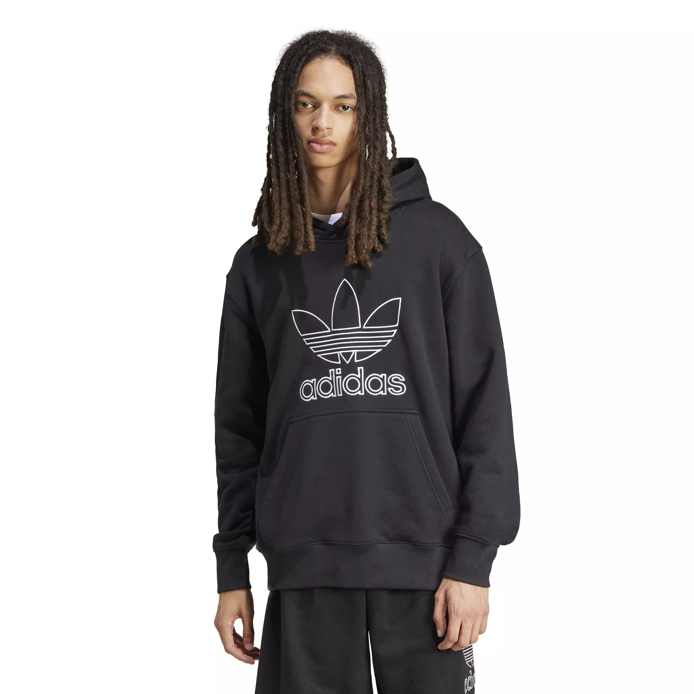 adidas Originals Men's Adicolor Outline Trefoil Hoodie-Black - BLACK