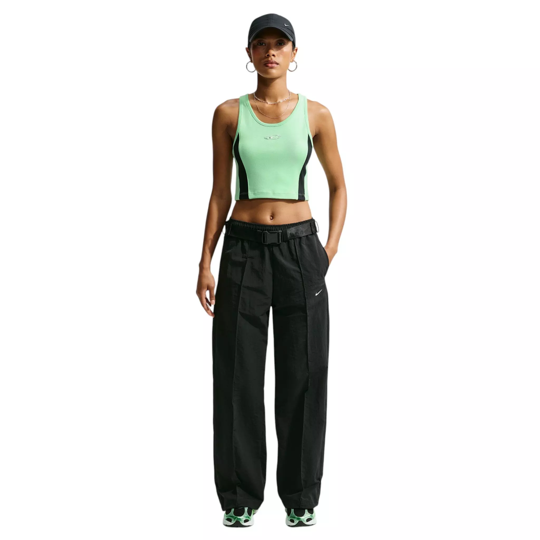 Nike Women's Sportswear Tight Cropped Tank Top - Green/Black - GREEN/BLACK