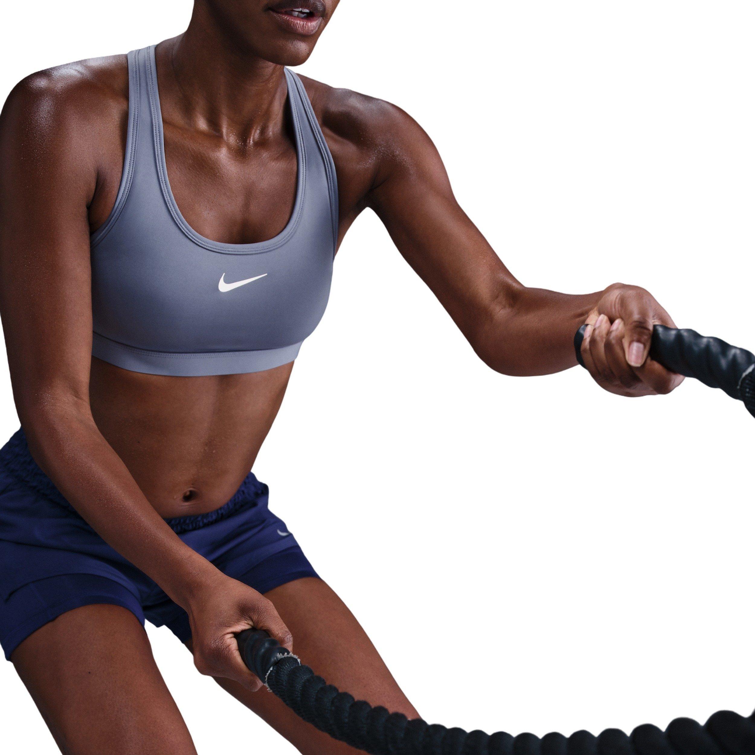 Nike Women's Swoosh Medium Support Padded Sports Bra - Smoke Blue - BLUE Thumbnail View 3