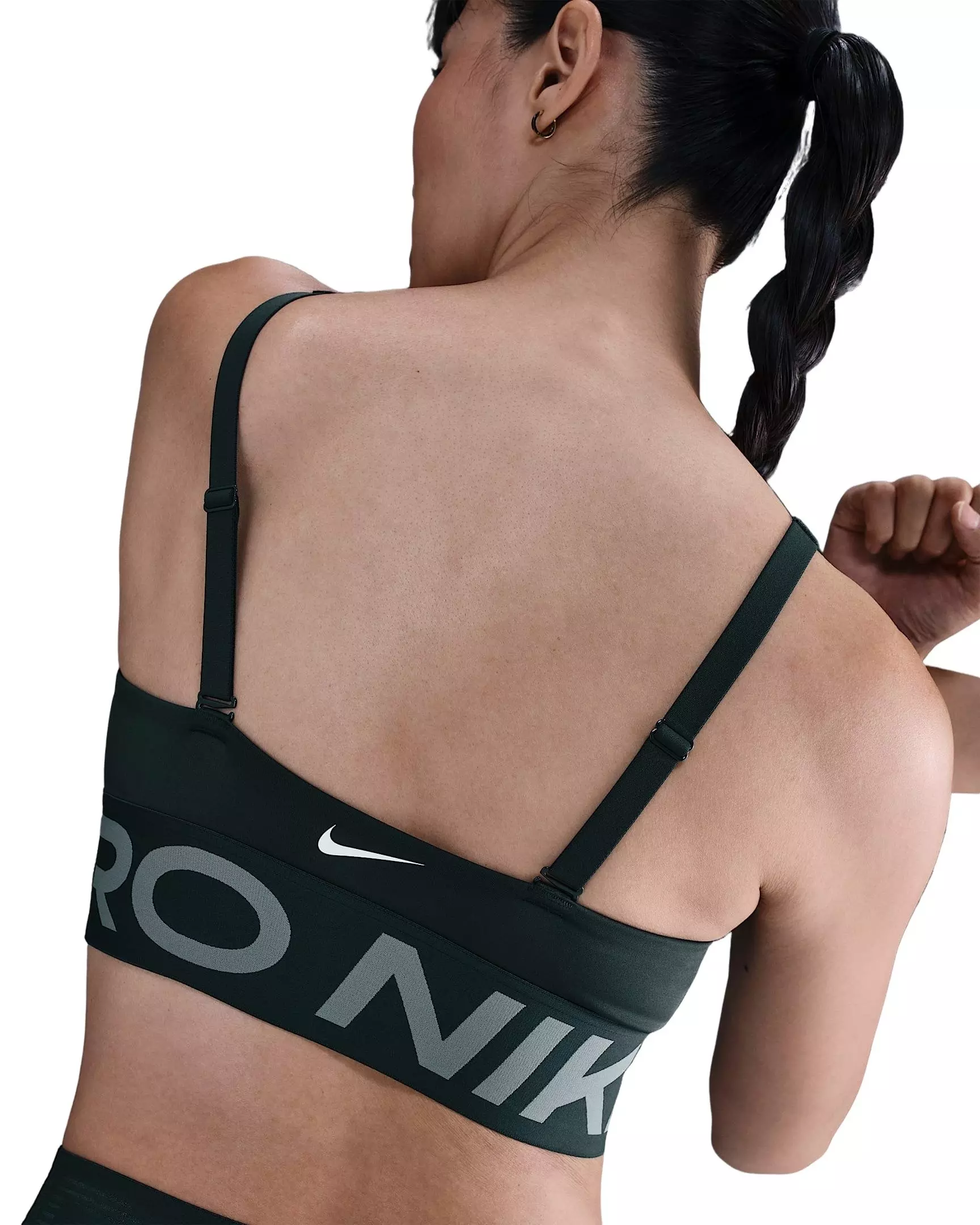 Nike Women's Pro Indy Plunge Medium-Support Padded Sports Bra - Dark Green - DARK GREEN