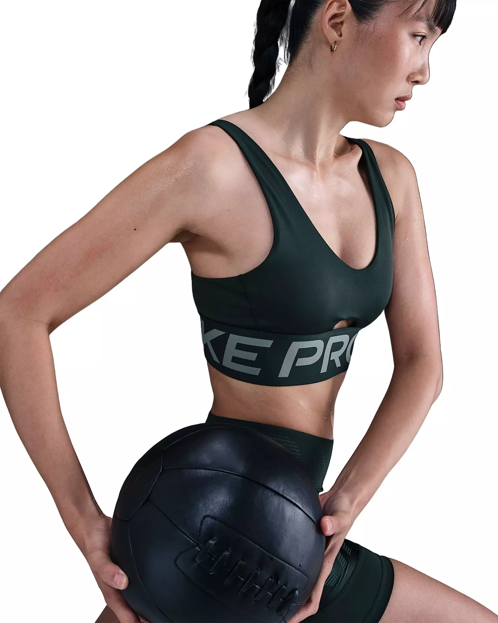 Nike Women's Pro Indy Plunge Medium-Support Padded Sports Bra - Dark Green - DARK GREEN