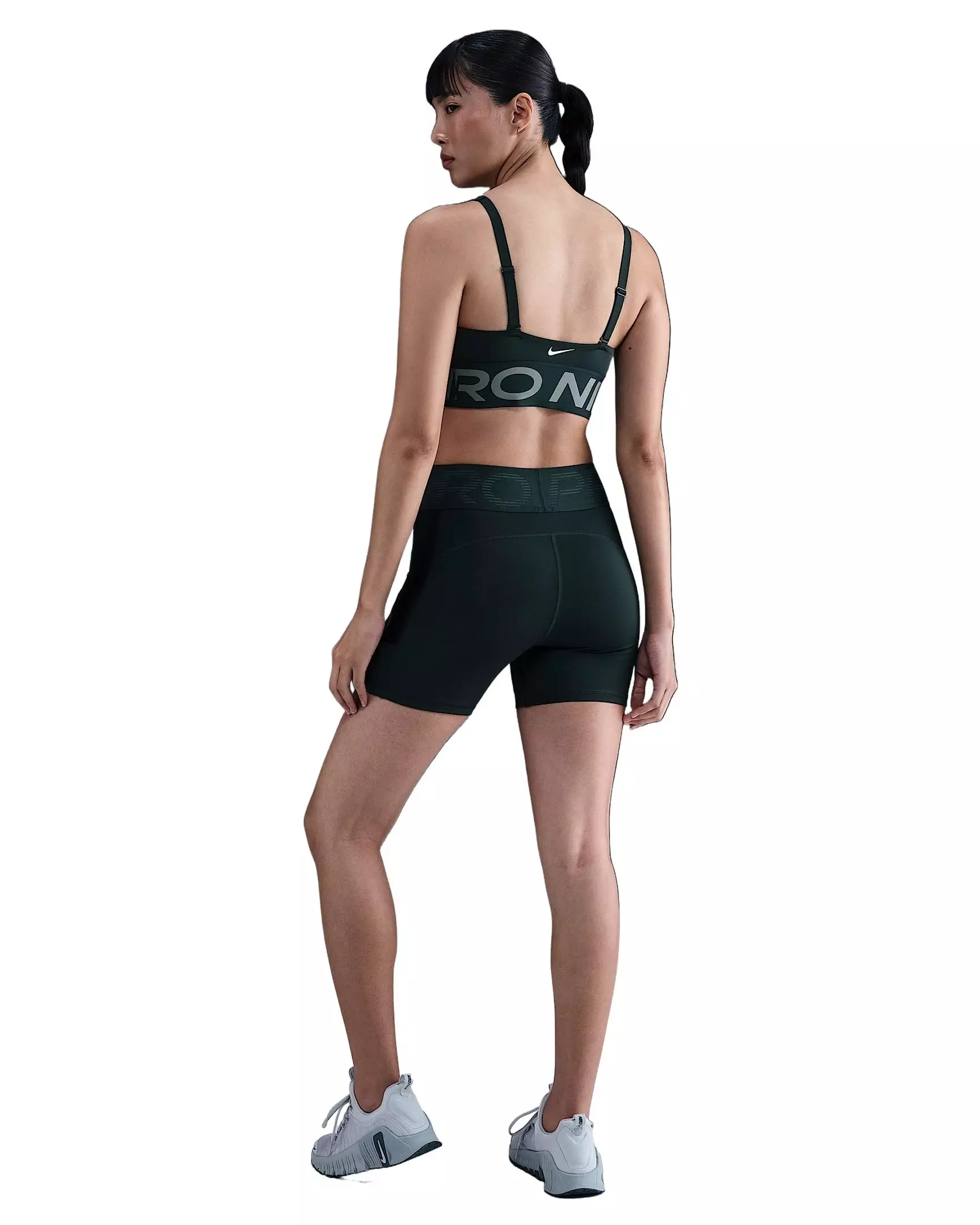 Nike Women's Pro Indy Plunge Medium-Support Padded Sports Bra - Dark Green - DARK GREEN