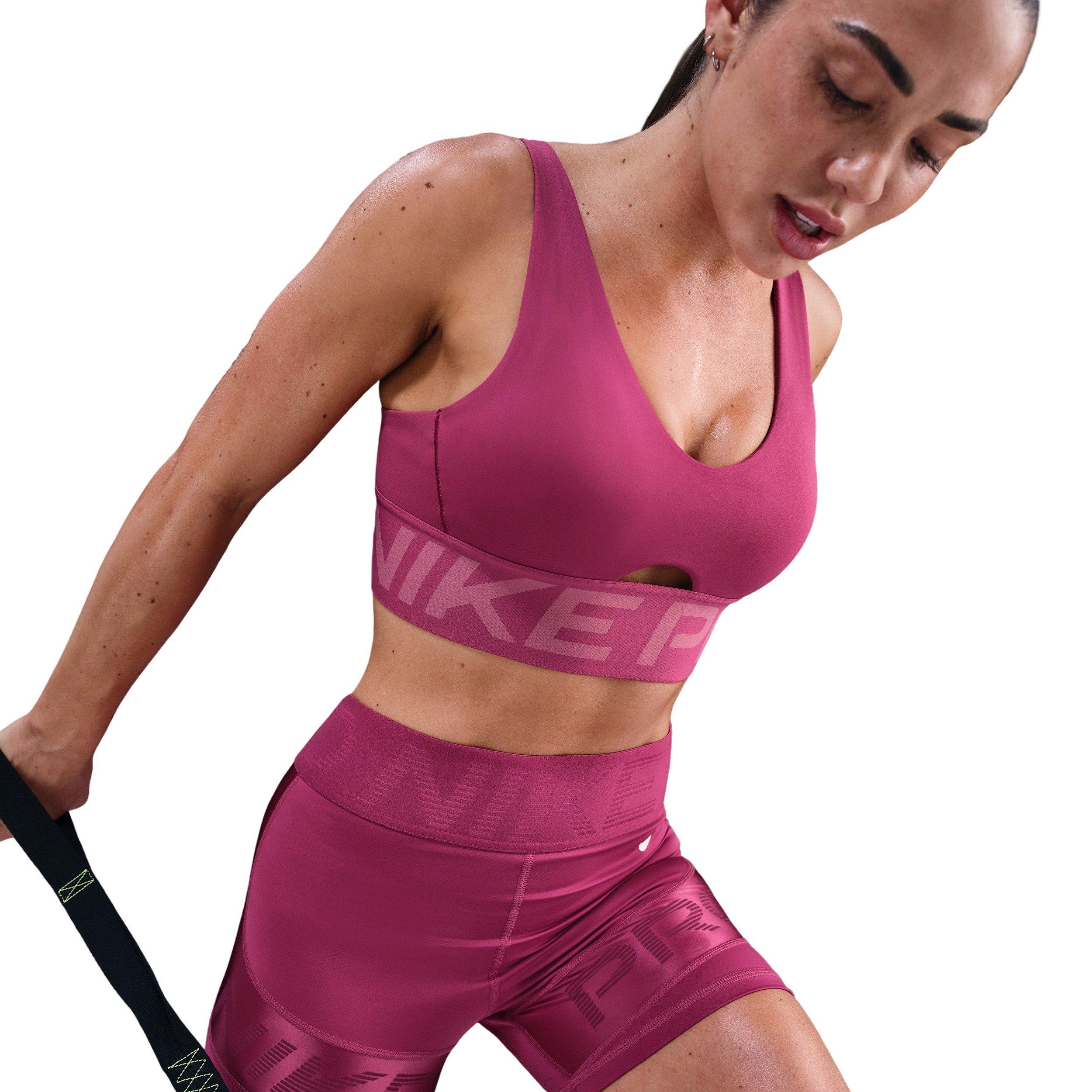 Nike Women's Pro Indy Plunge Medium-Support Padded Sports Bra - Pink - PURPLE Thumbnail View 3