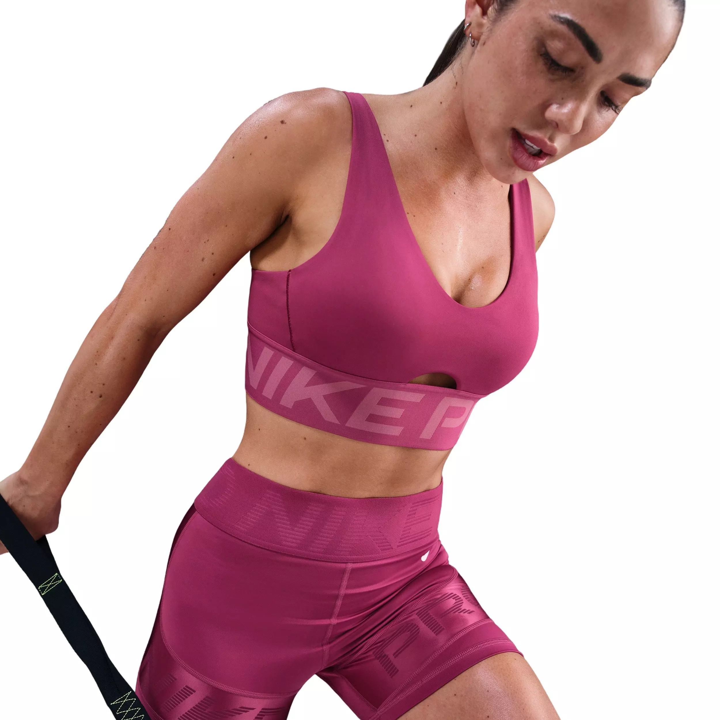 Nike Women's Pro Indy Plunge Medium-Support Padded Sports Bra - Pink - PURPLE