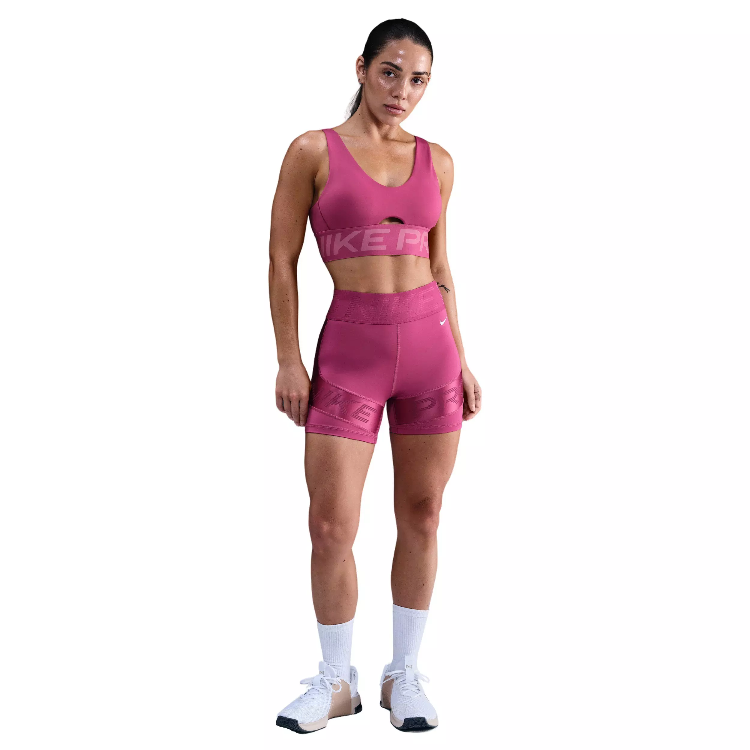 Nike Women's Pro Indy Plunge Medium-Support Padded Sports Bra - Pink - PURPLE